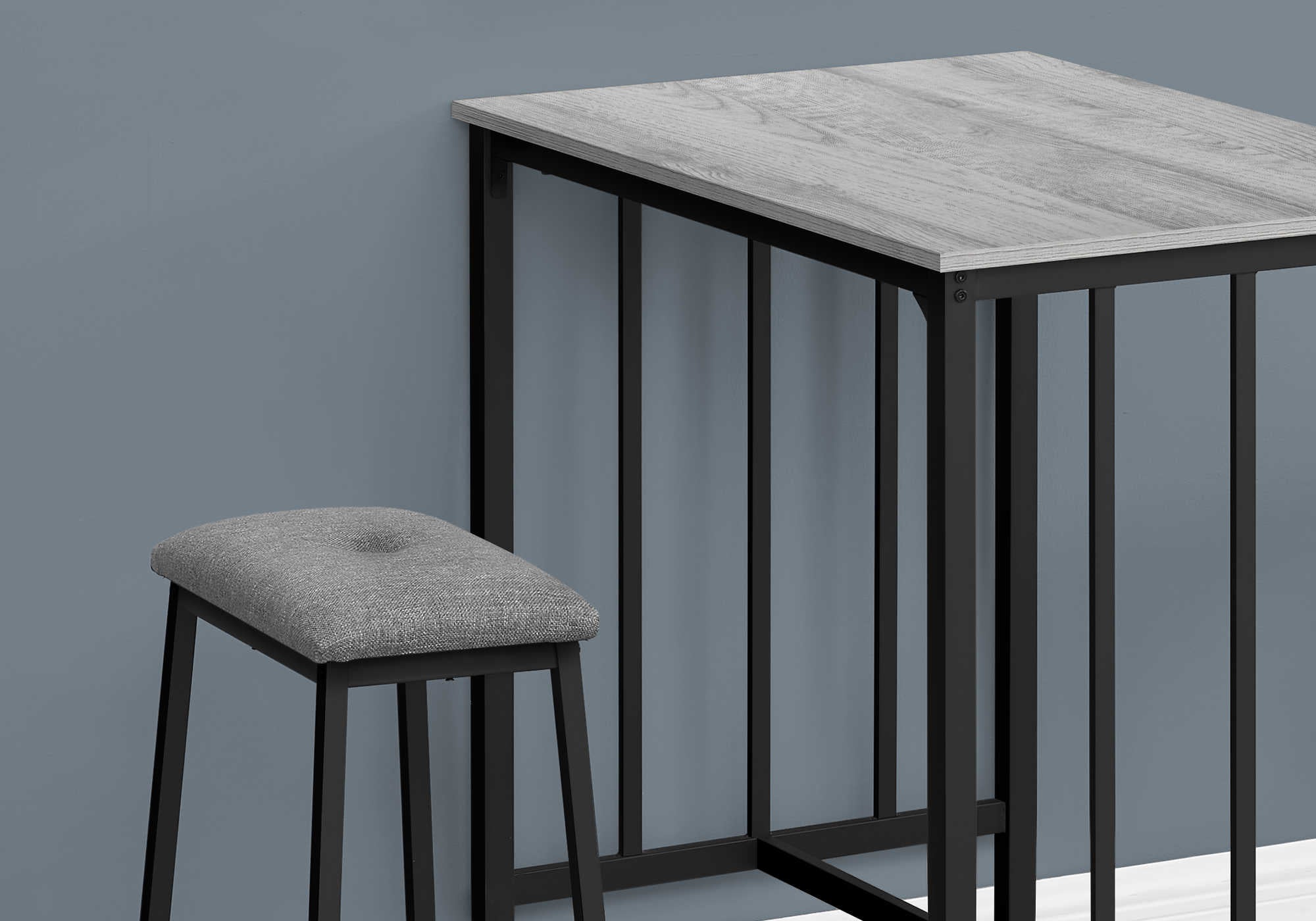 DINING SET - 3PCS COUNTER HEIGHT / GREY TOP / BLACK METAL # I 1144