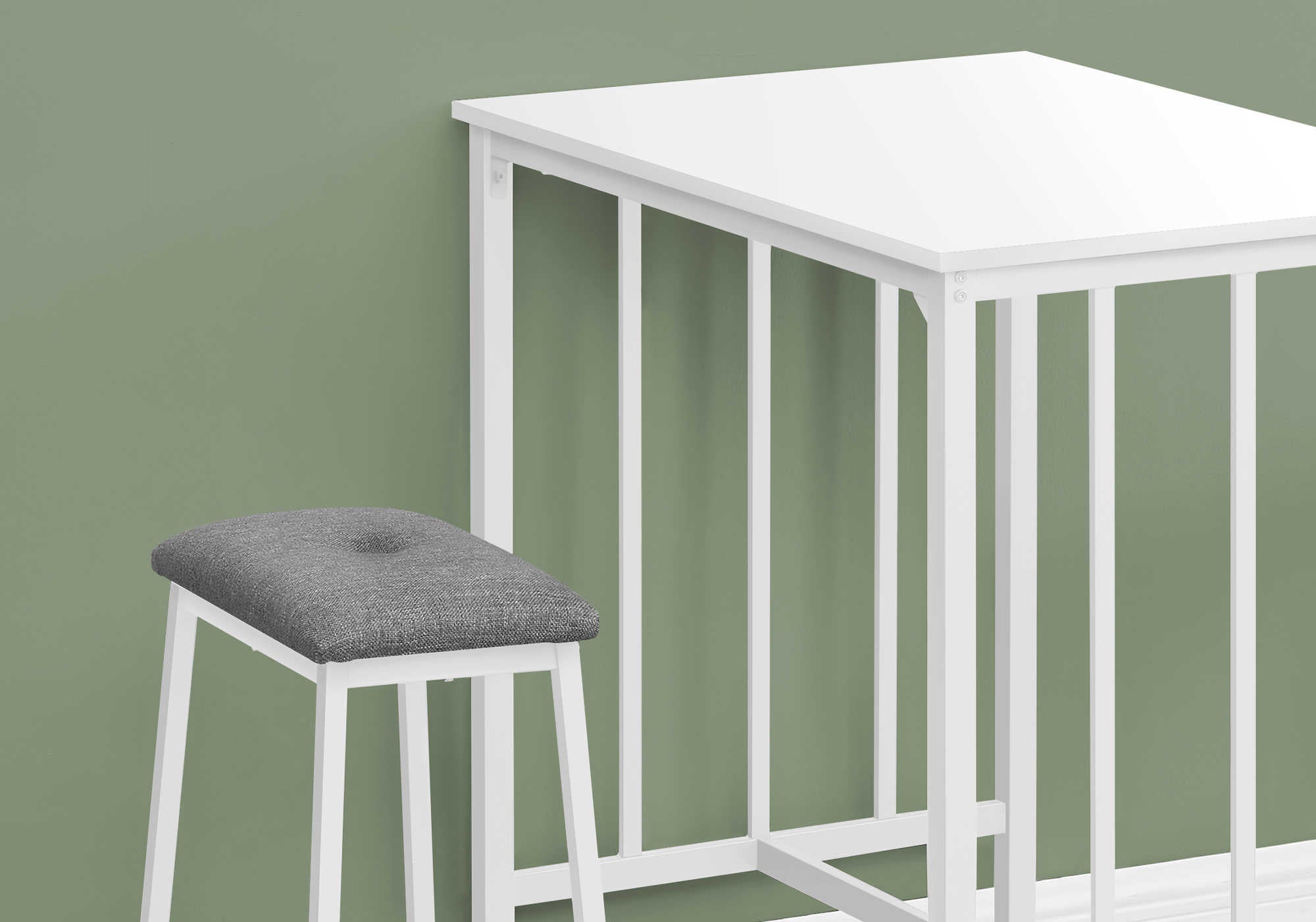 DINING SET - 3PCS COUNTER HEIGHT WHITE TOP / WHITE METAL # I 1147