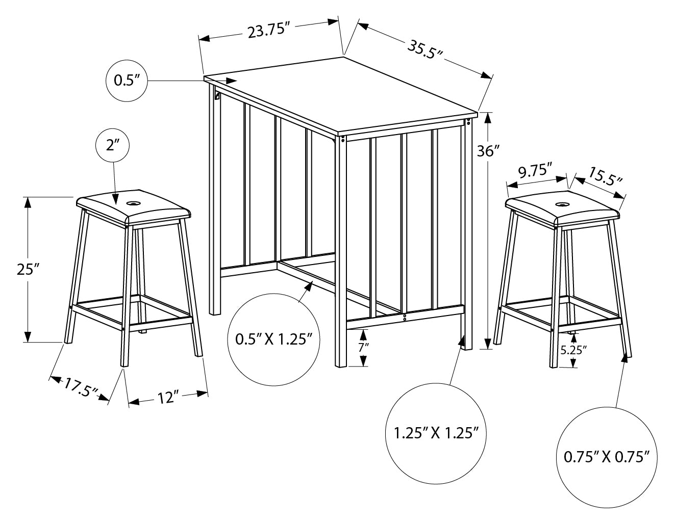 DINING SET - 3PCS COUNTER HEIGHT WHITE TOP / WHITE METAL # I 1147