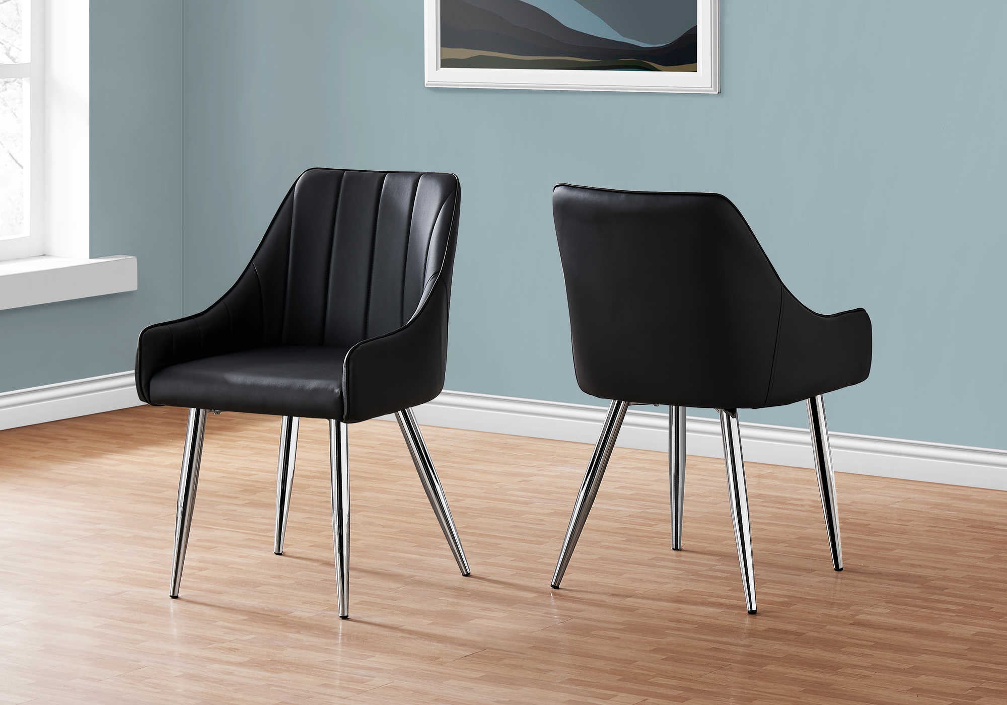 DINING CHAIR - 2PCS / 33"H / BLACK LEATHER-LOOK / CHROME # I 1185