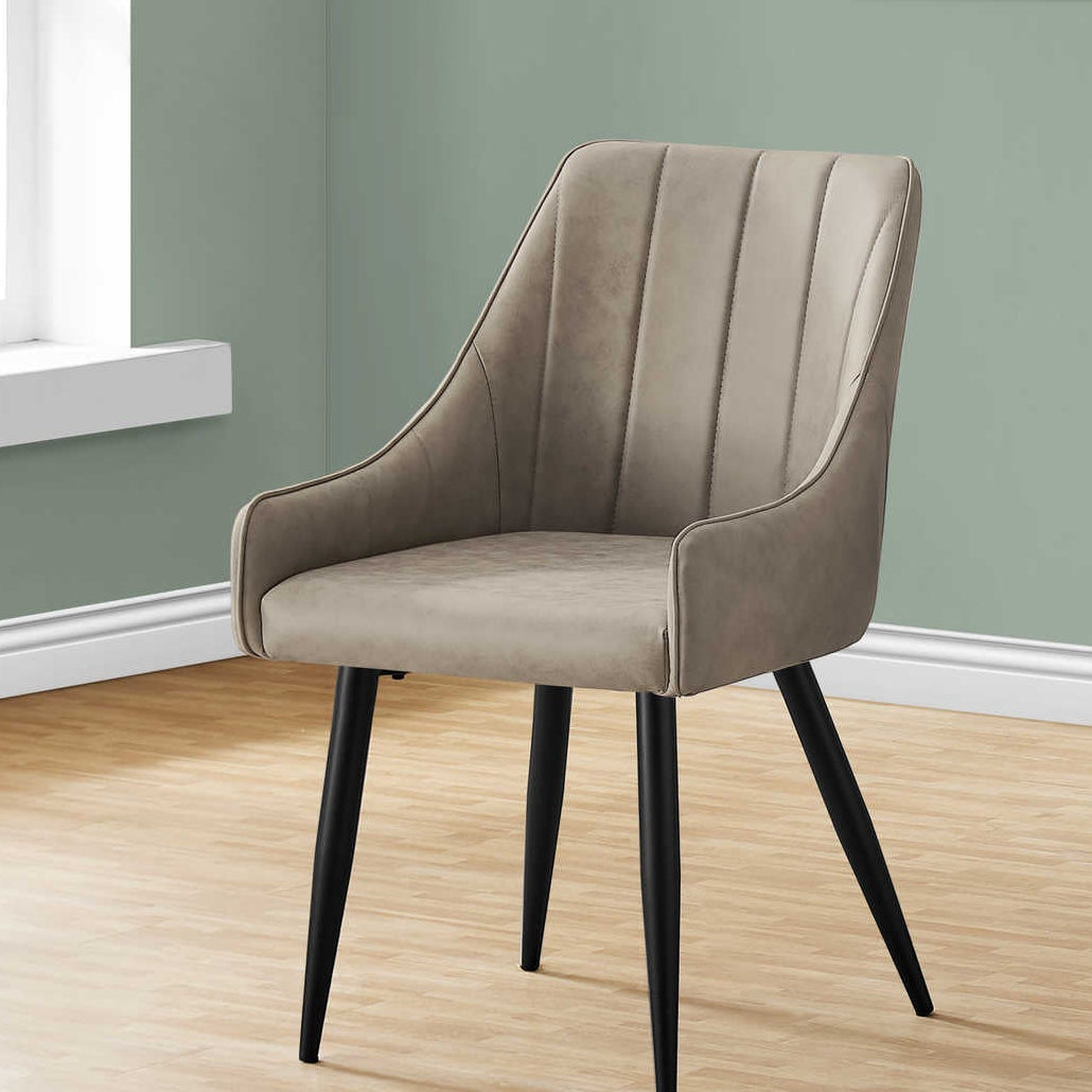 Veloria – Lot de 2 – Chaises de salle à manger en tissu avec accoudoirs – Taupe / Métal noir