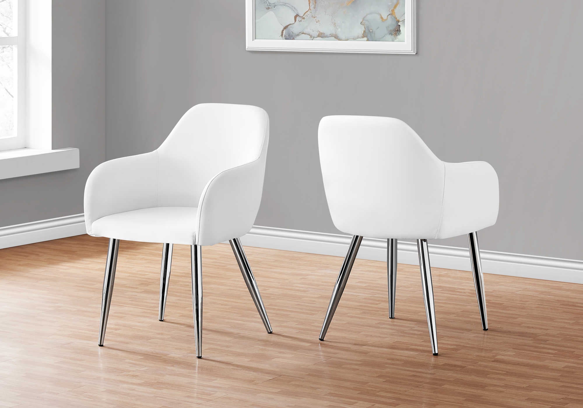 DINING CHAIR - 2PCS / 33"H / WHITE LEATHER-LOOK / CHROME # I 1190