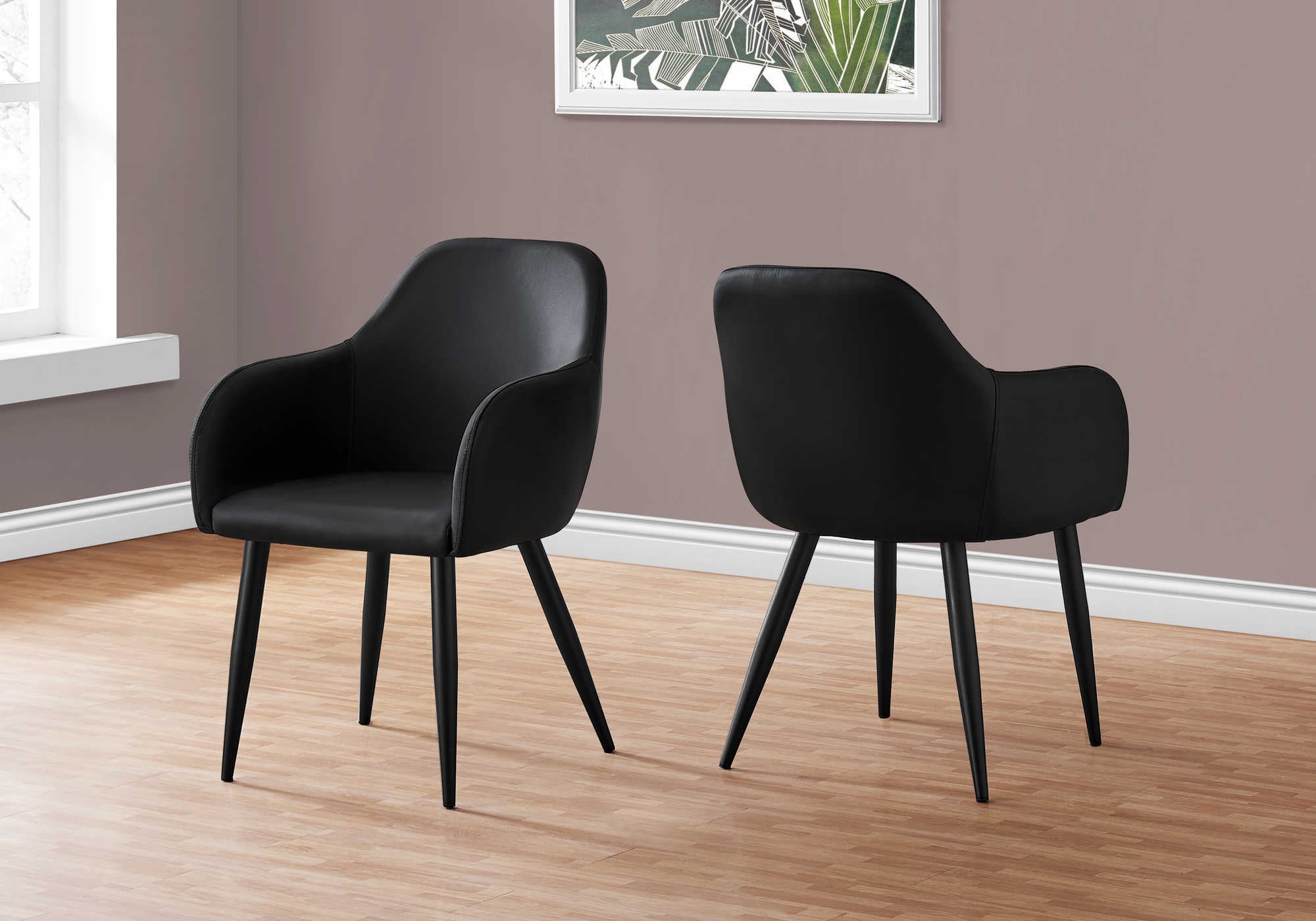 DINING CHAIR - 2PCS / 33"H / BLACK LEATHER-LOOK / BLACK # I 1193
