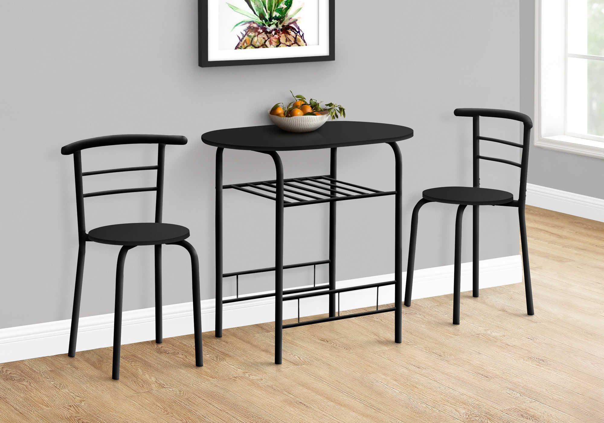 DINING SET - 3PCS SET / BLACK TOP / BLACK METAL # I 1208