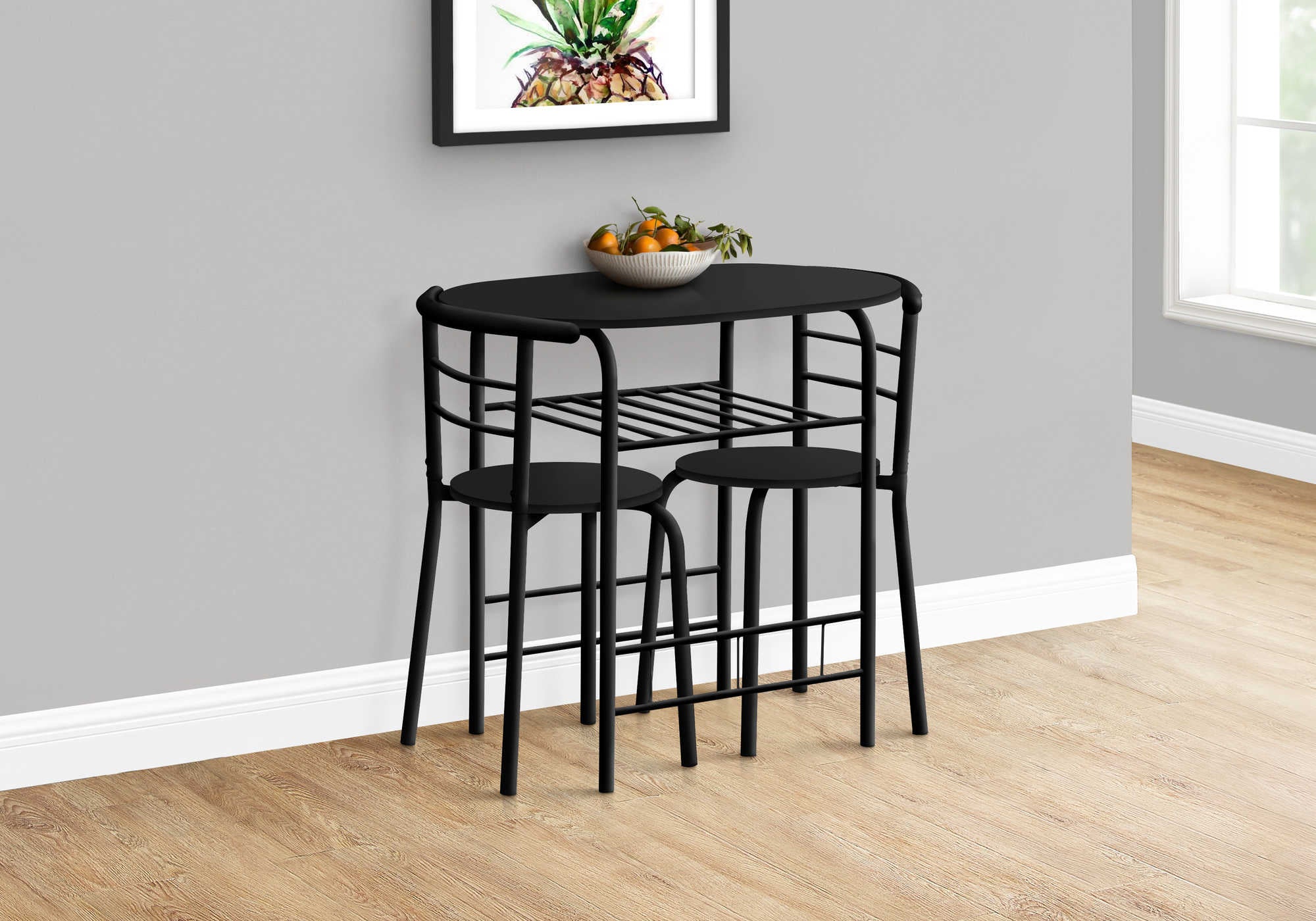DINING SET - 3PCS SET / BLACK TOP / BLACK METAL # I 1208