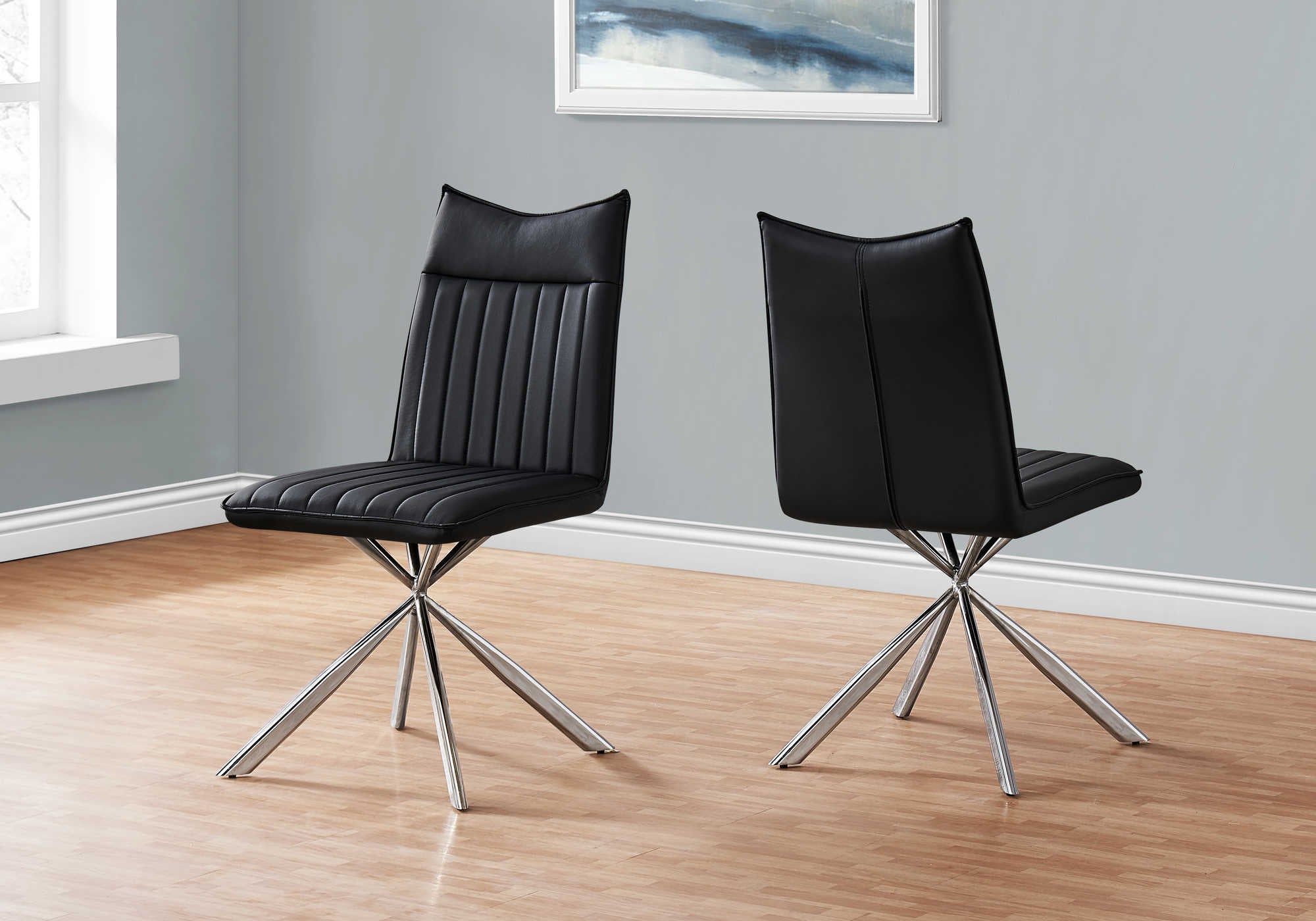 DINING CHAIR - 2PCS / 36"H / BLACK LEATHER-LOOK / CHROME # I 1213