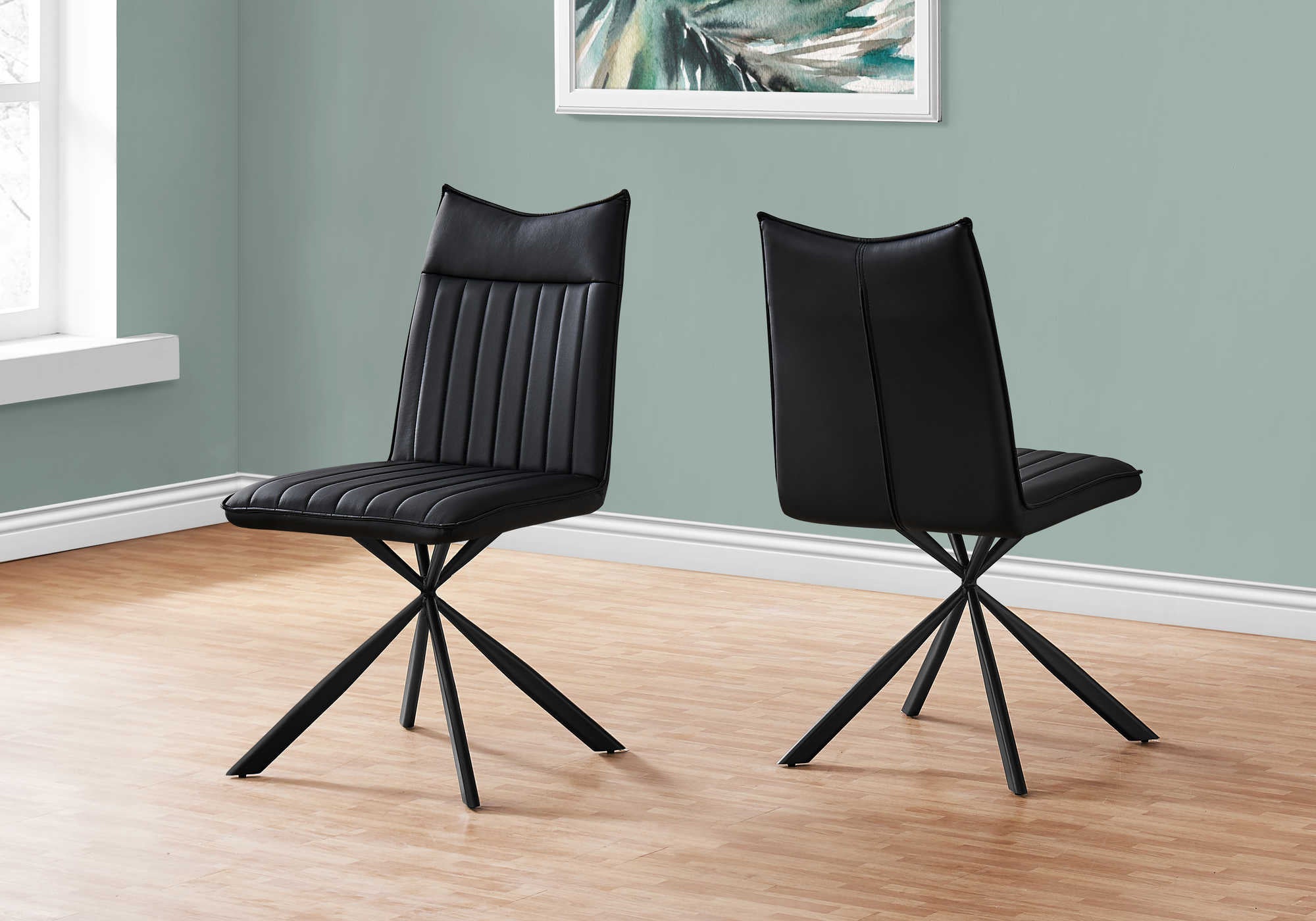 DINING CHAIR - 2PCS / 36"H / BLACK LEATHER-LOOK / BLACK # I 1215