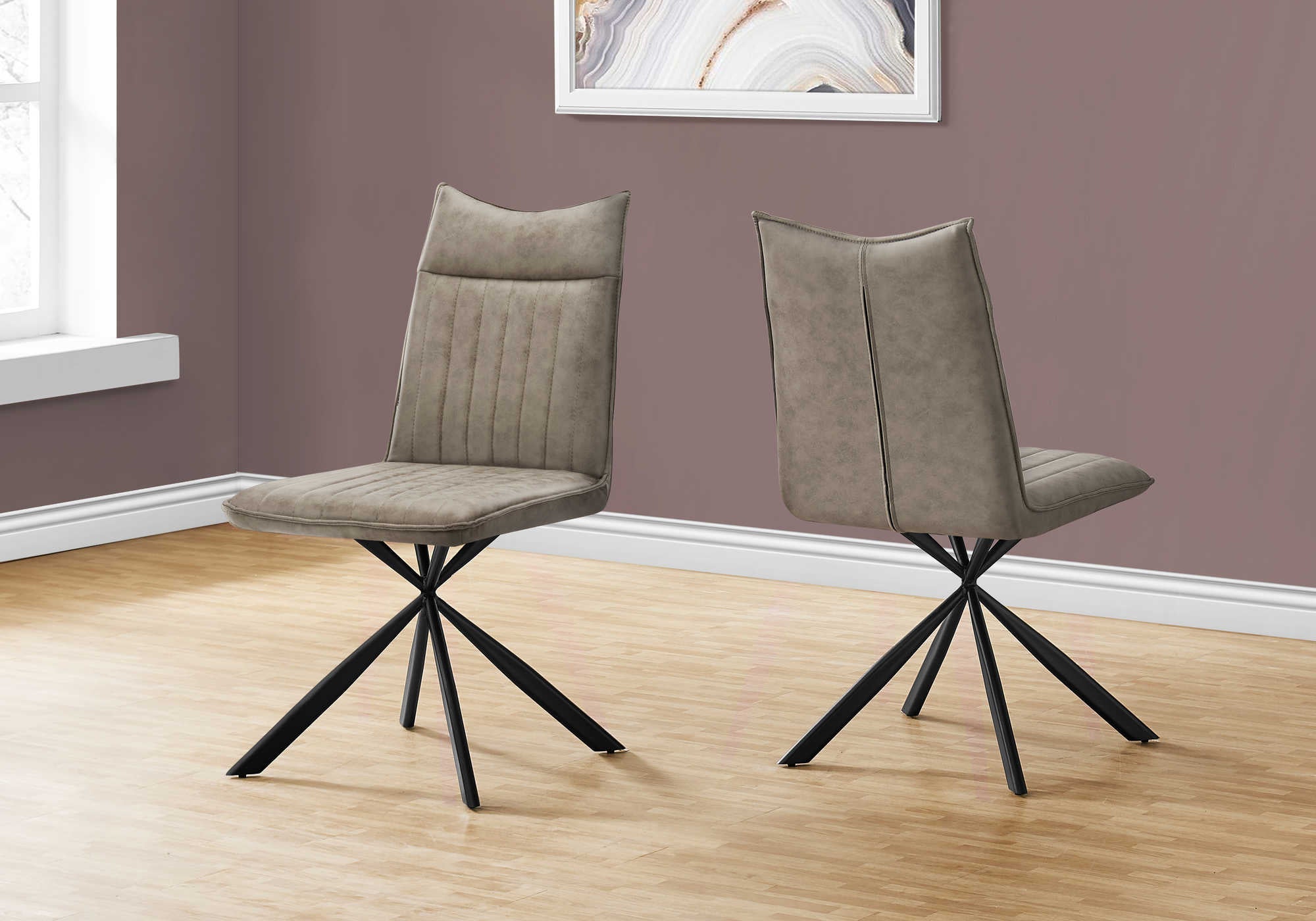 DINING CHAIR - 2PCS / 36"H / TAUPE FABRIC / BLACK METAL # I 1216