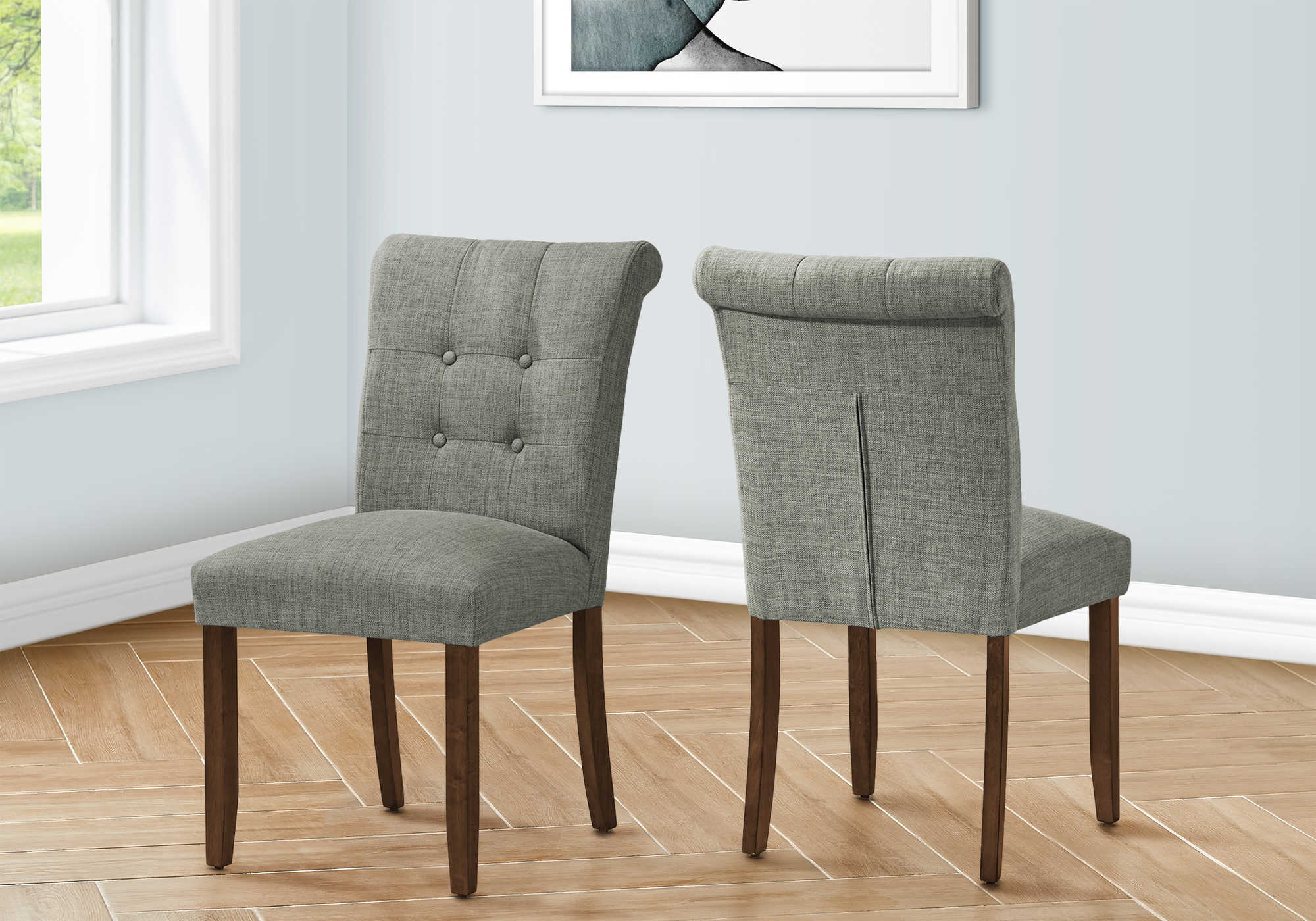 DINING CHAIR - 2PCS / 38"H UPHOLSTERED GREY FABRIC # I 1218
