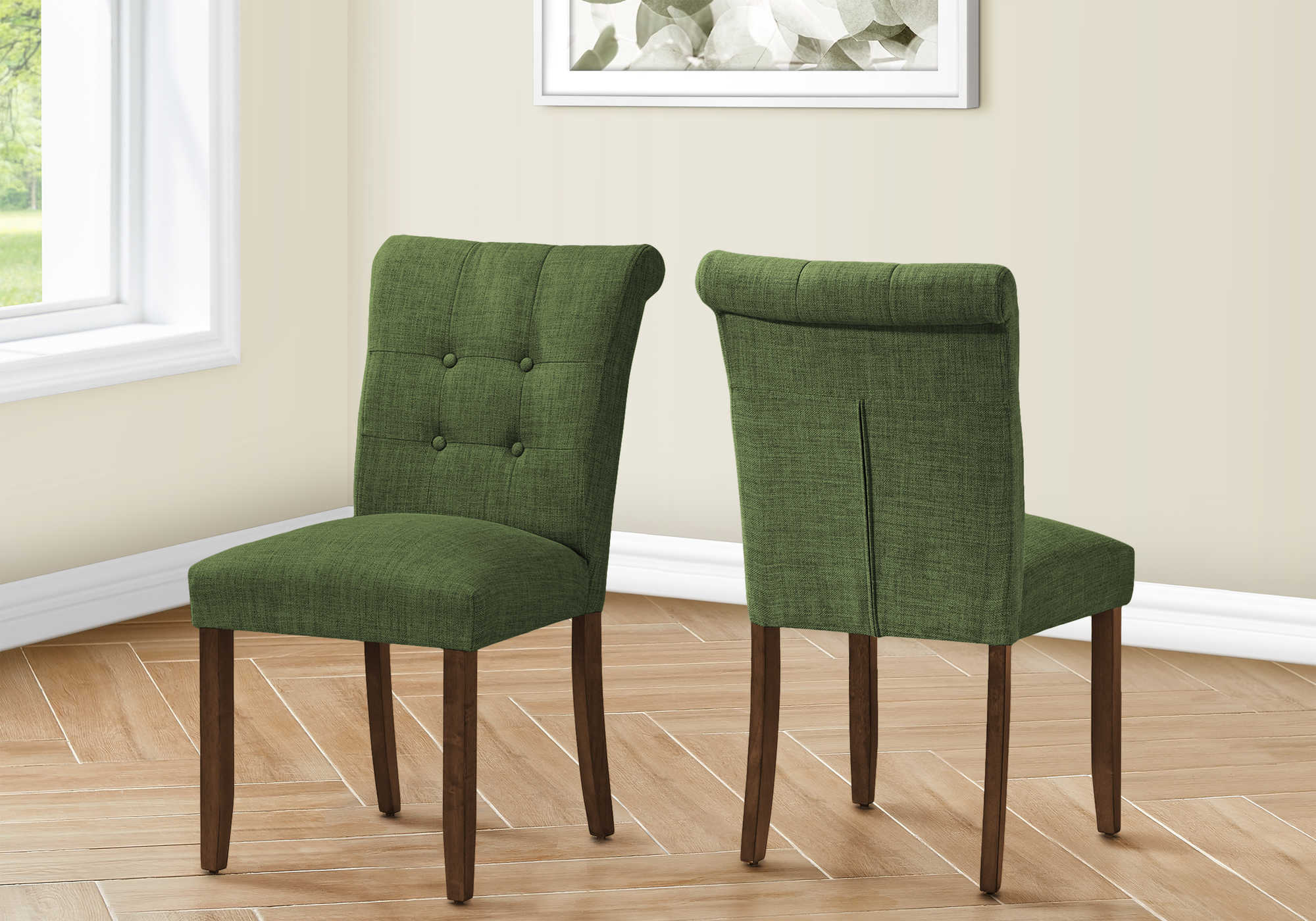 DINING CHAIR - 2PCS / 38"H UPHOLSTERED GREEN FABRIC # I 1219