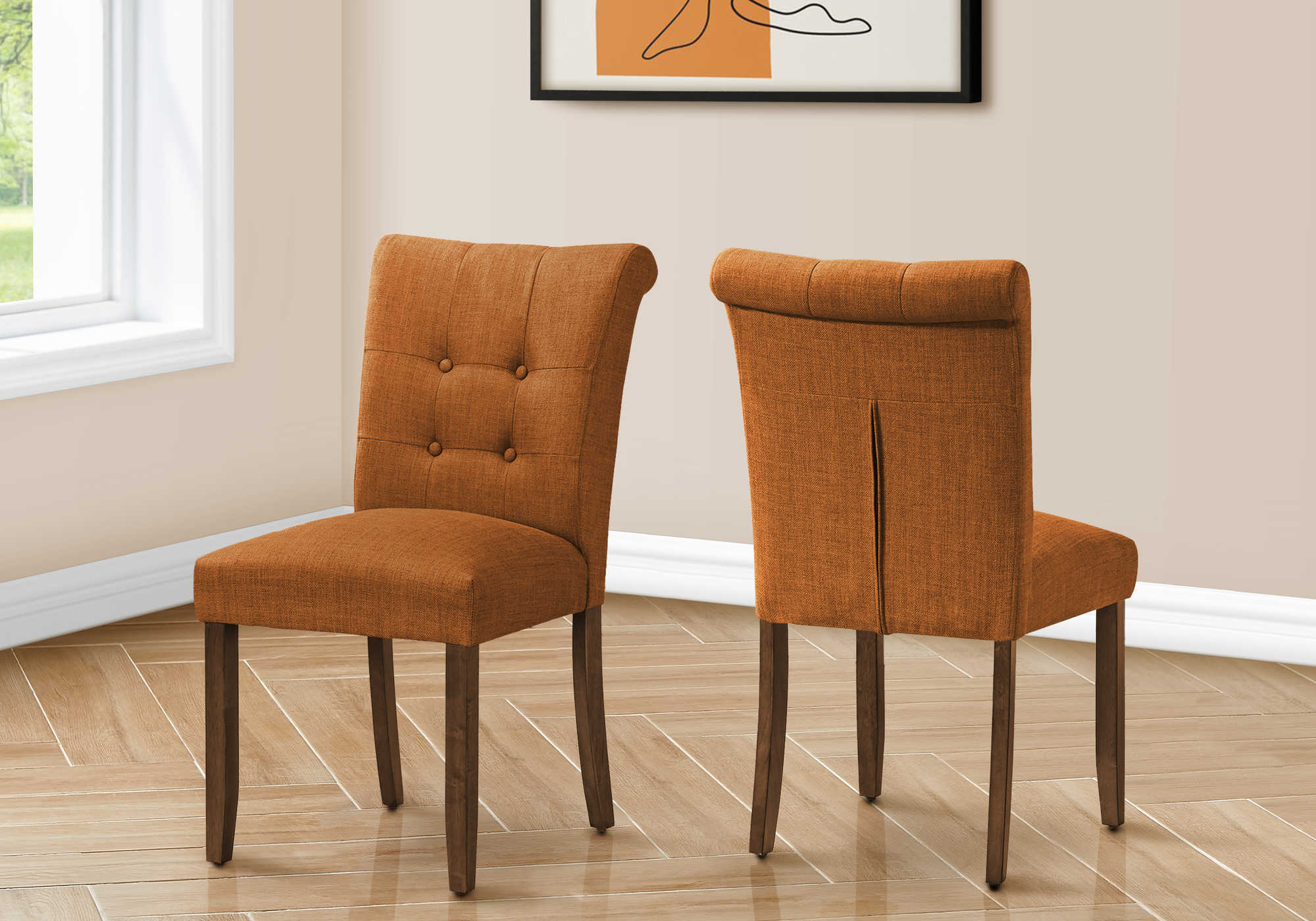 DINING CHAIR - 2PCS / 38"H UPHOLSTERED ORANGE FABRIC # I 1221