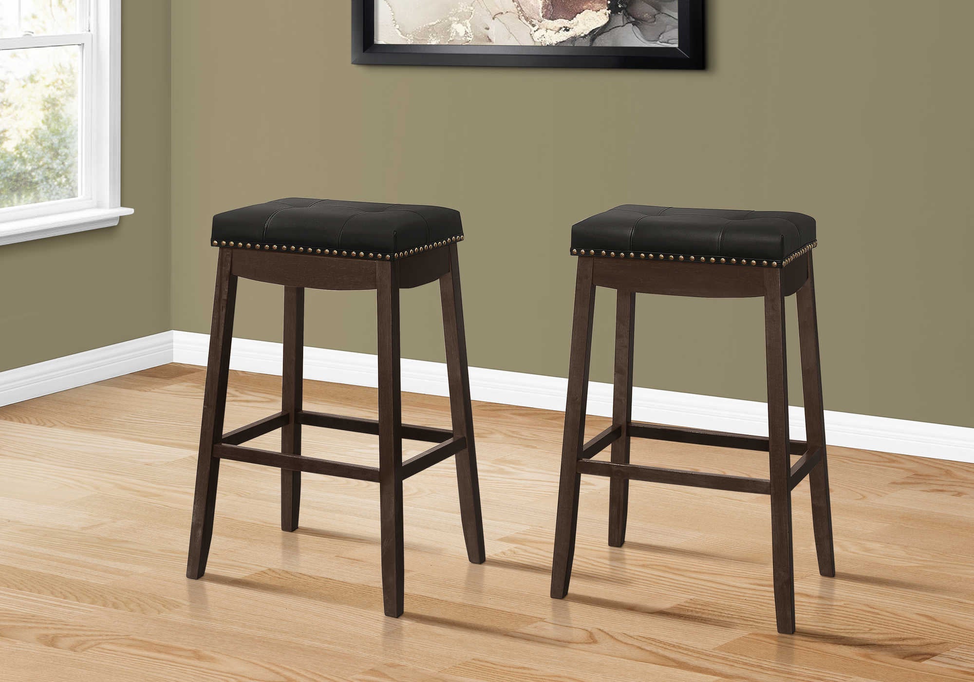 BARSTOOL - 2PCS / 29"H / BLACK LEATHER-LOOK / ESPRESSO # I 1260