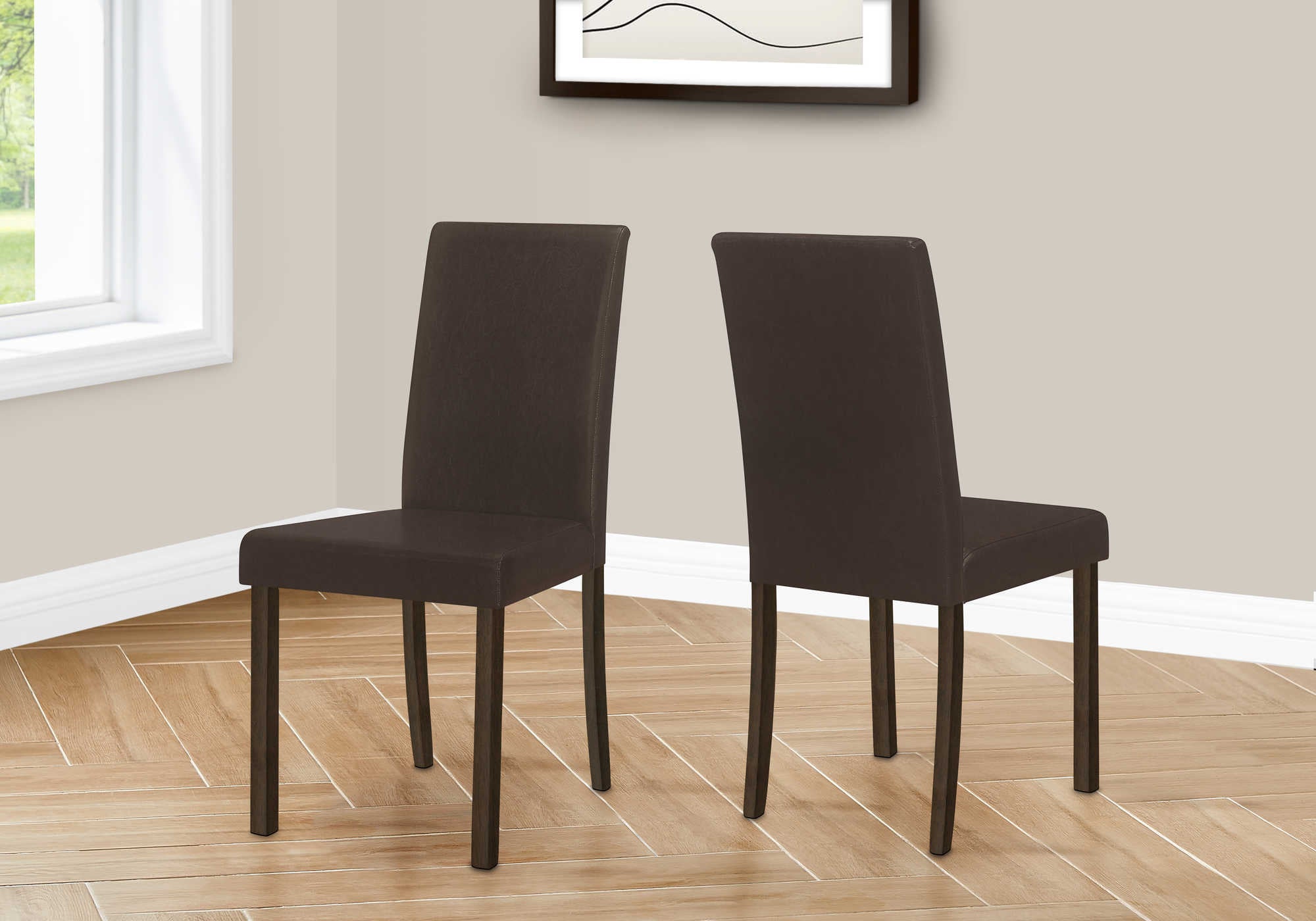DINING CHAIR - 2PCS / 36"H ESPRESSO / DARK BROWN PU # I 1303