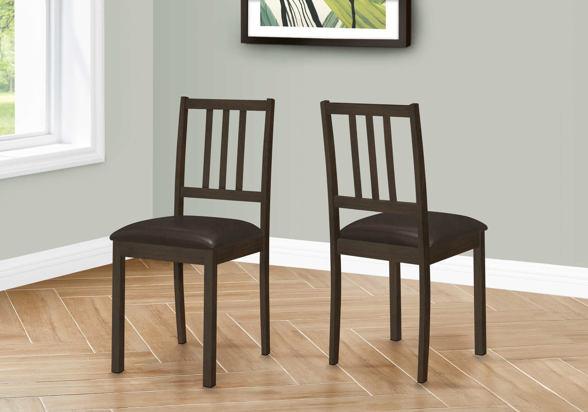 DINING CHAIR - 2PCS / 36"H ESPRESSO / DARK BROWN PU SEAT # I 1304