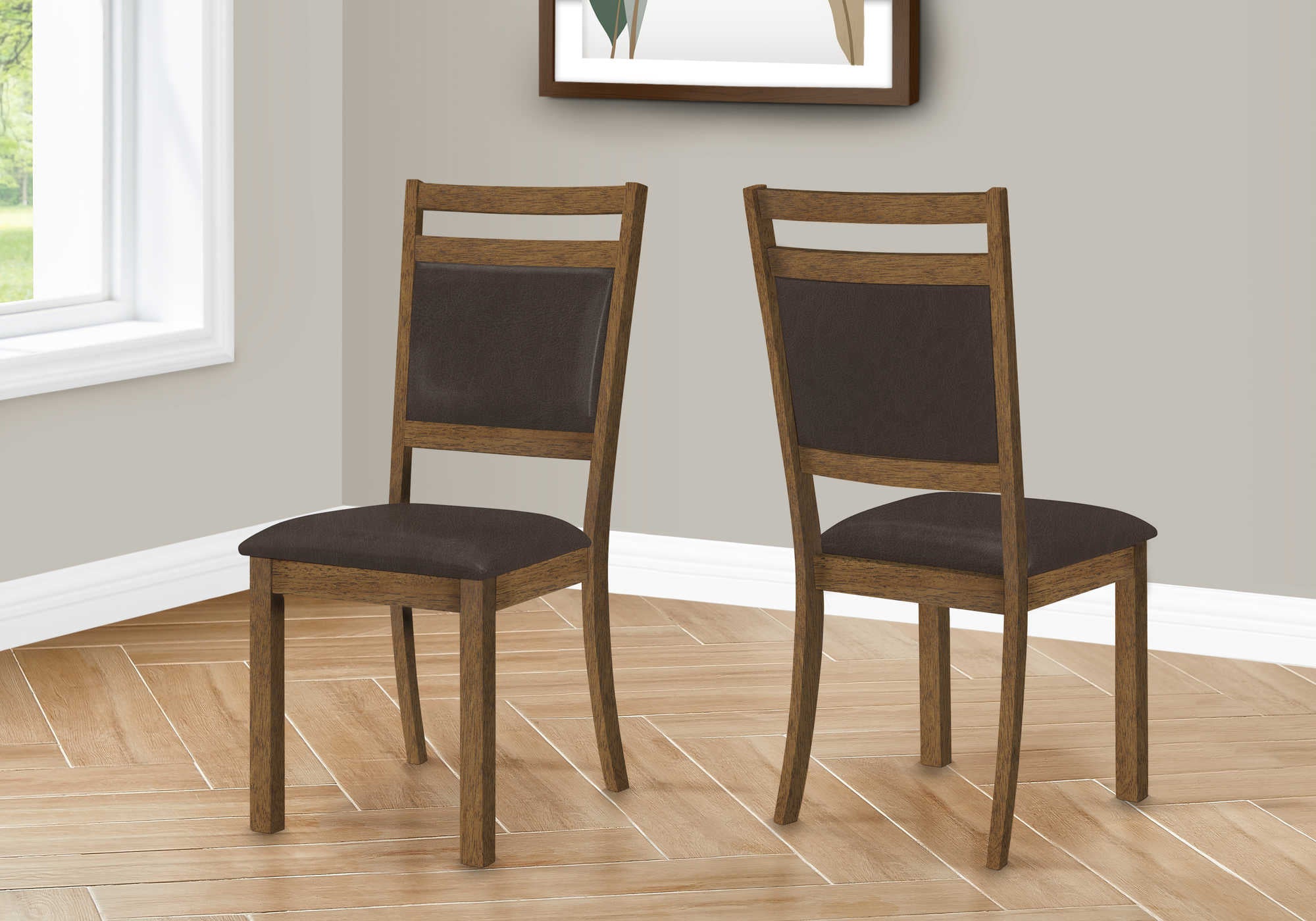 DINING CHAIR - 2PCS / 40"H BROWN WALNUT / DARK BROWN PU # I 1310