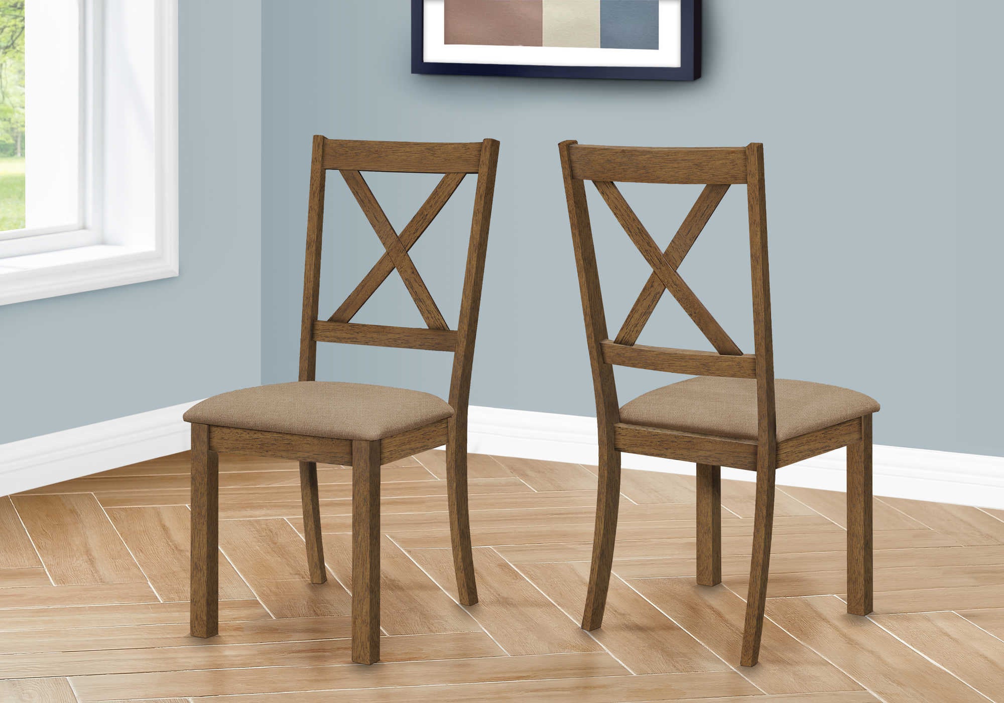 DINING CHAIR - 2PCS / 40"H BROWN WALNUT / BEIGE FABRIC # I 1311