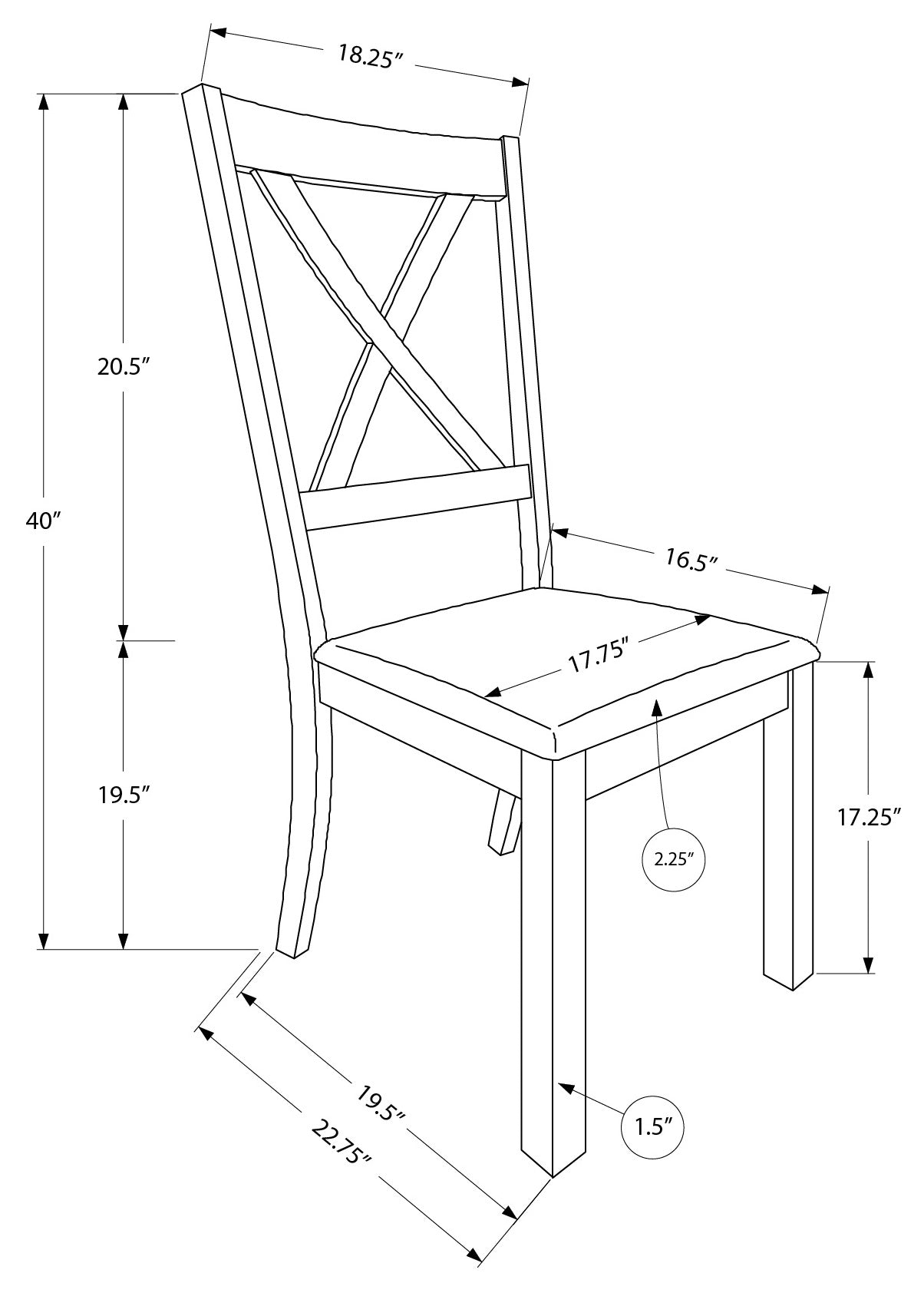 DINING CHAIR - 2PCS / 40"H BROWN WALNUT / BEIGE FABRIC # I 1311