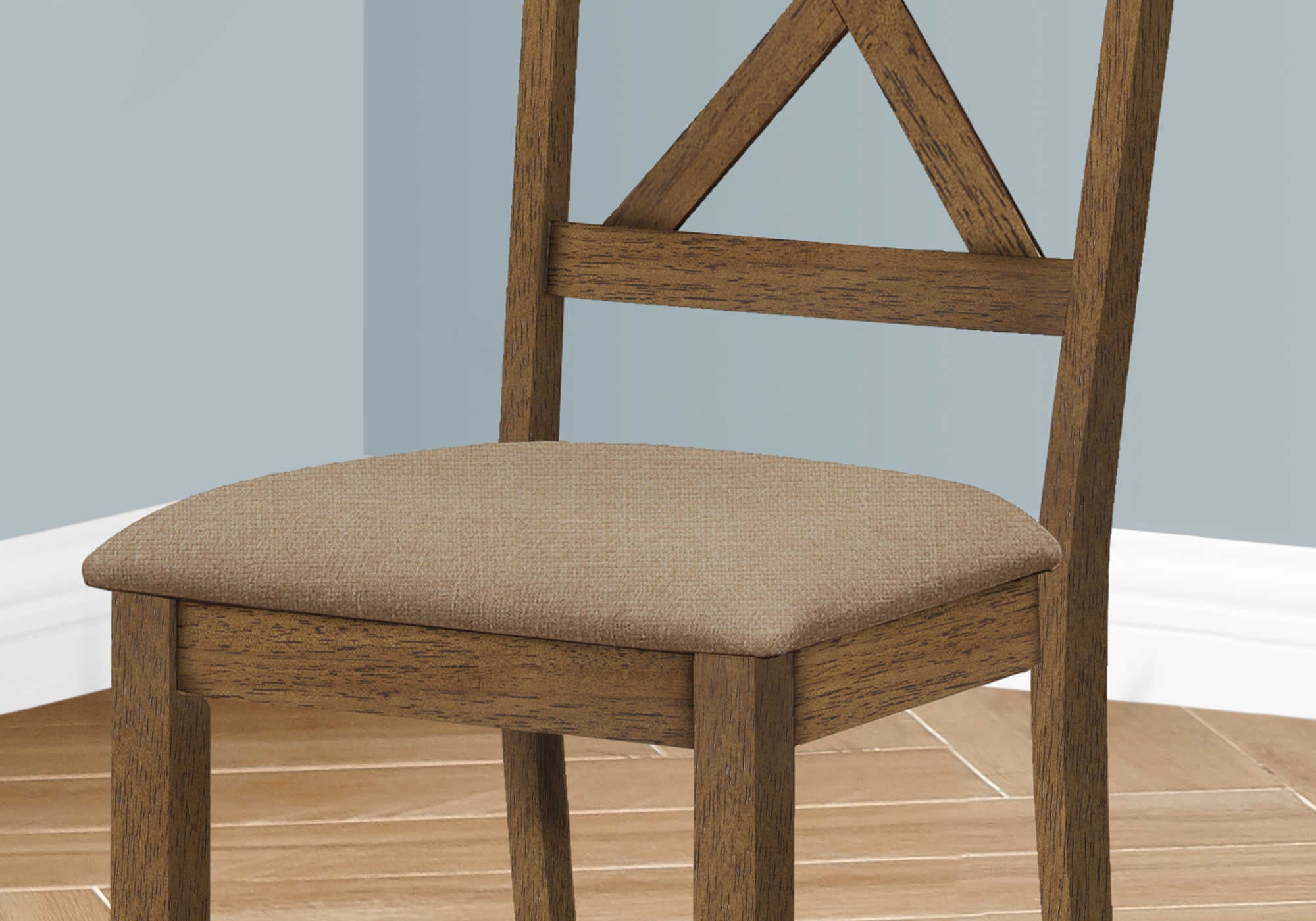 DINING CHAIR - 2PCS / 40"H BROWN WALNUT / BEIGE FABRIC # I 1311