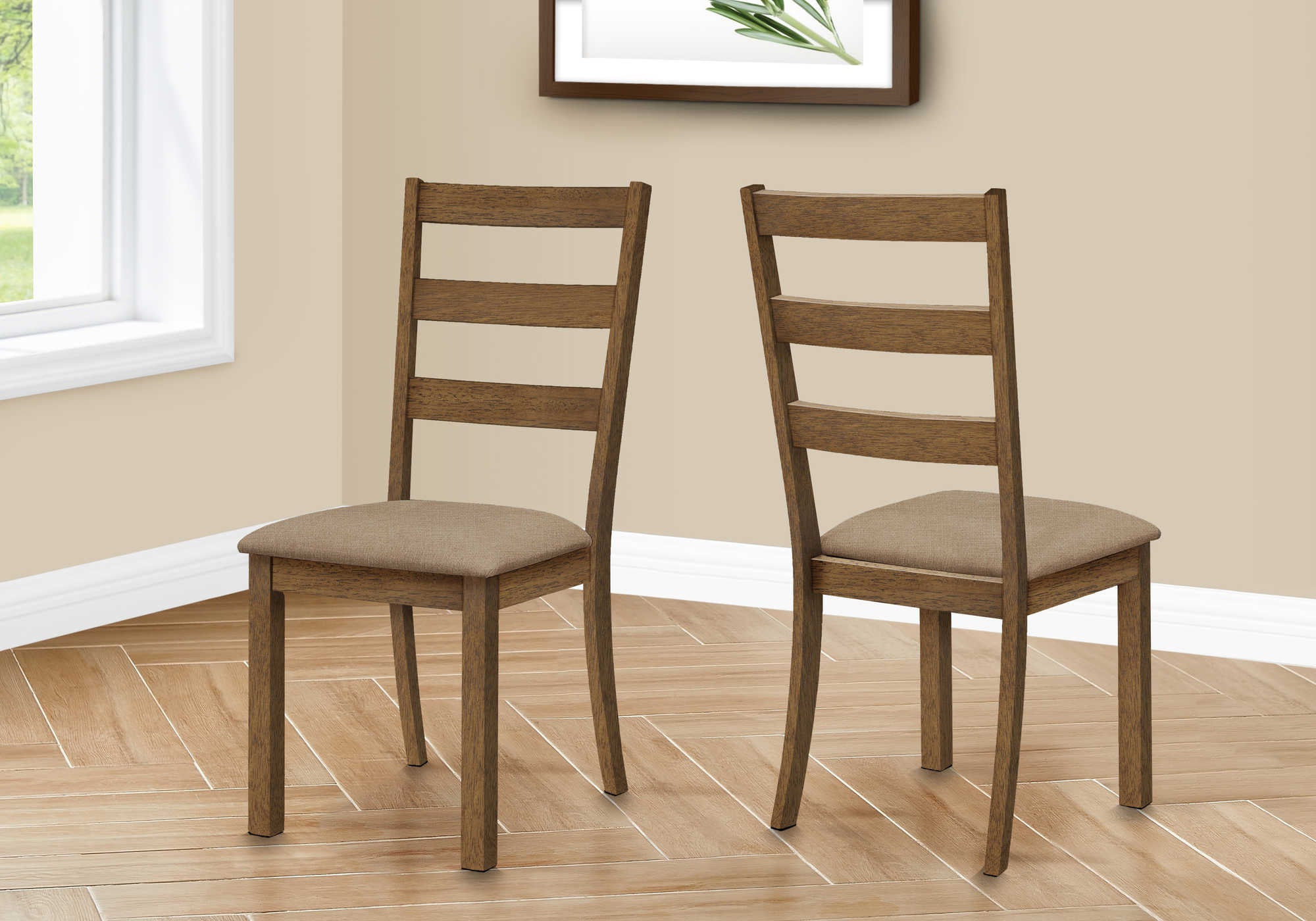 DINING CHAIR - 2PCS / 40"H BROWN WALNUT / BEIGE FABRIC # I 1313