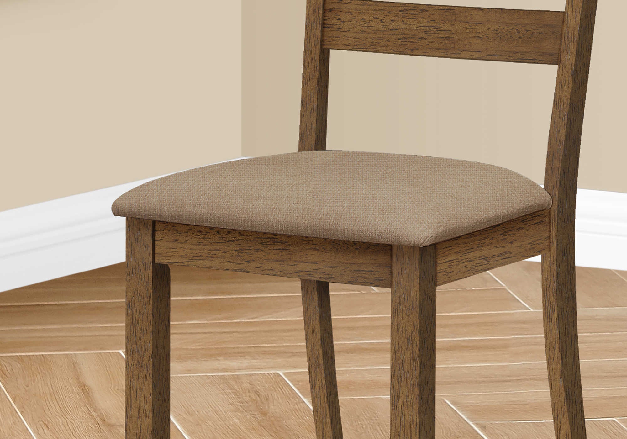 DINING CHAIR - 2PCS / 40"H BROWN WALNUT / BEIGE FABRIC # I 1313
