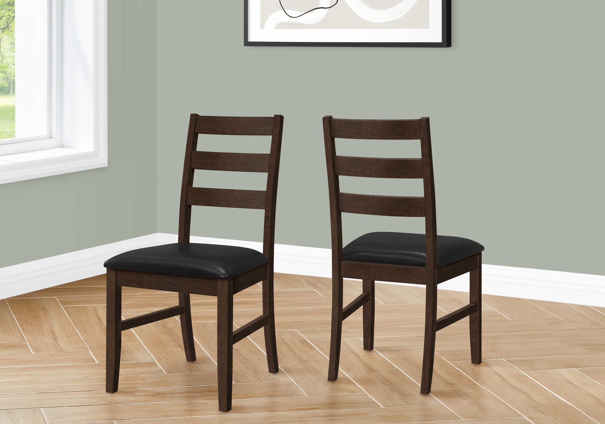 DINING CHAIR - 2PCS / 37"H ESPRESSO / BLACK PU SEAT # I 1332