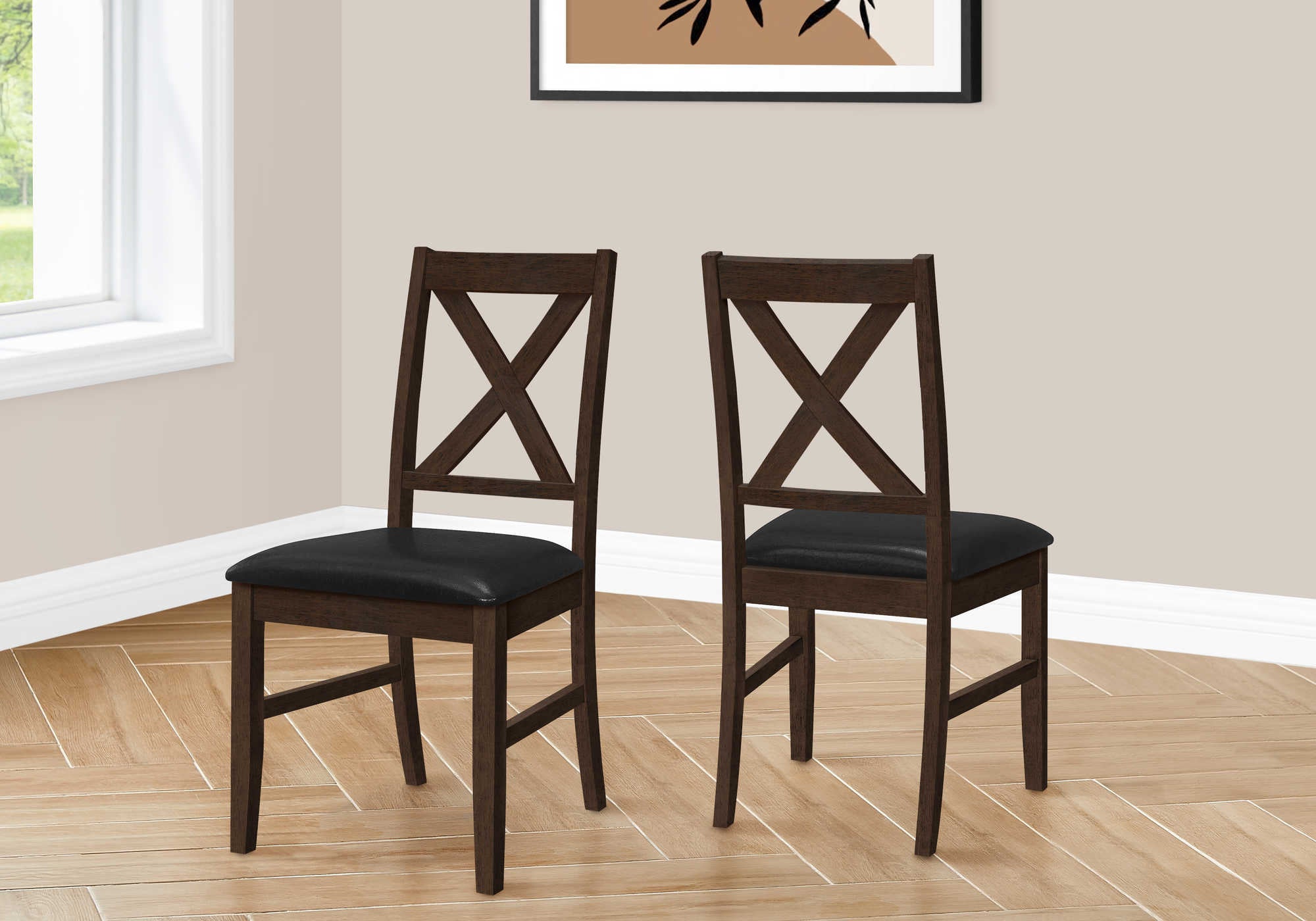 DINING CHAIR - 2PCS / 37"H ESPRESSO / BLACK PU SEAT # I 1333