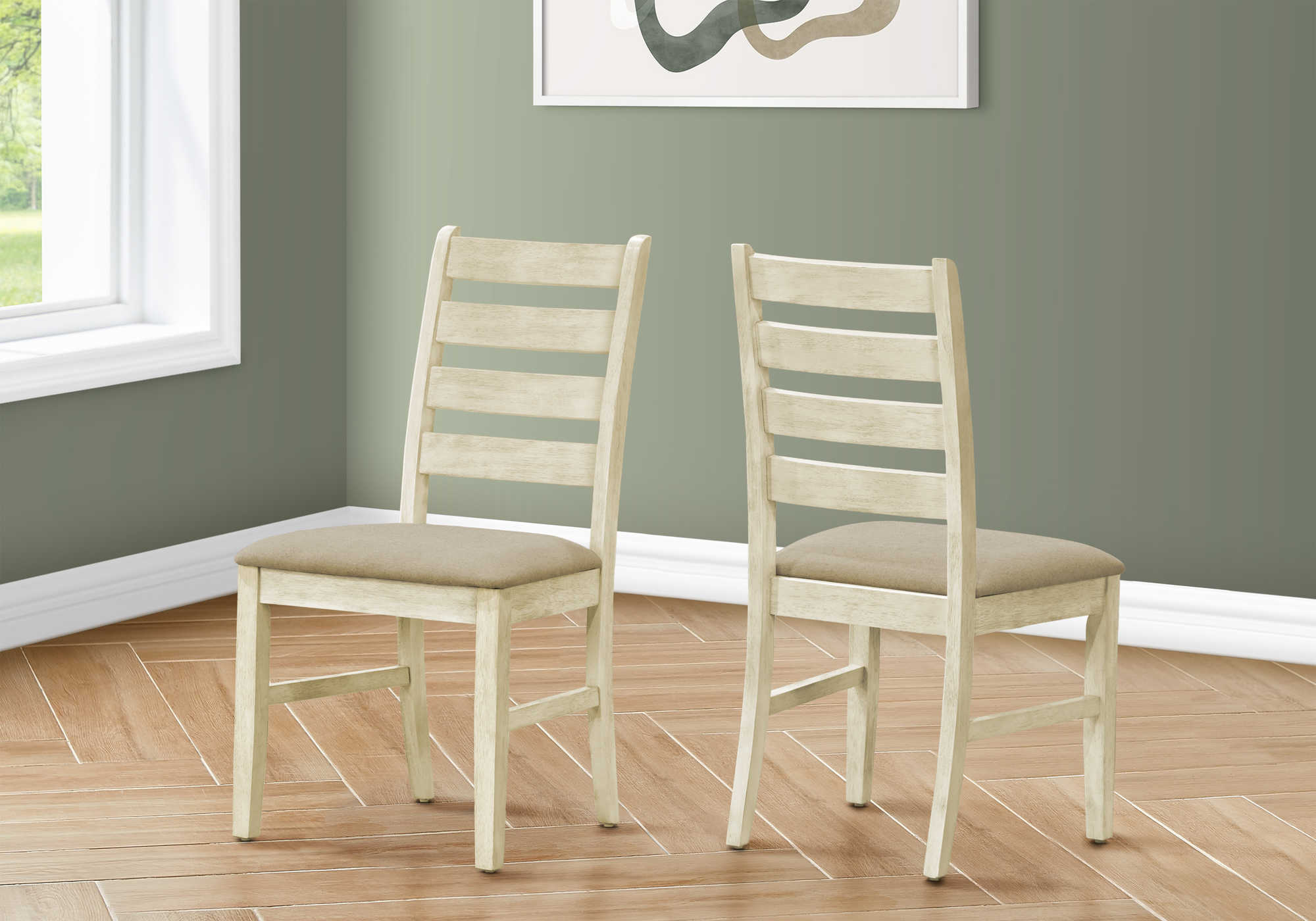 DINING CHAIR - 2PCS / 38"H UPHOLSTERED BEIGE FABRIC # I 1336