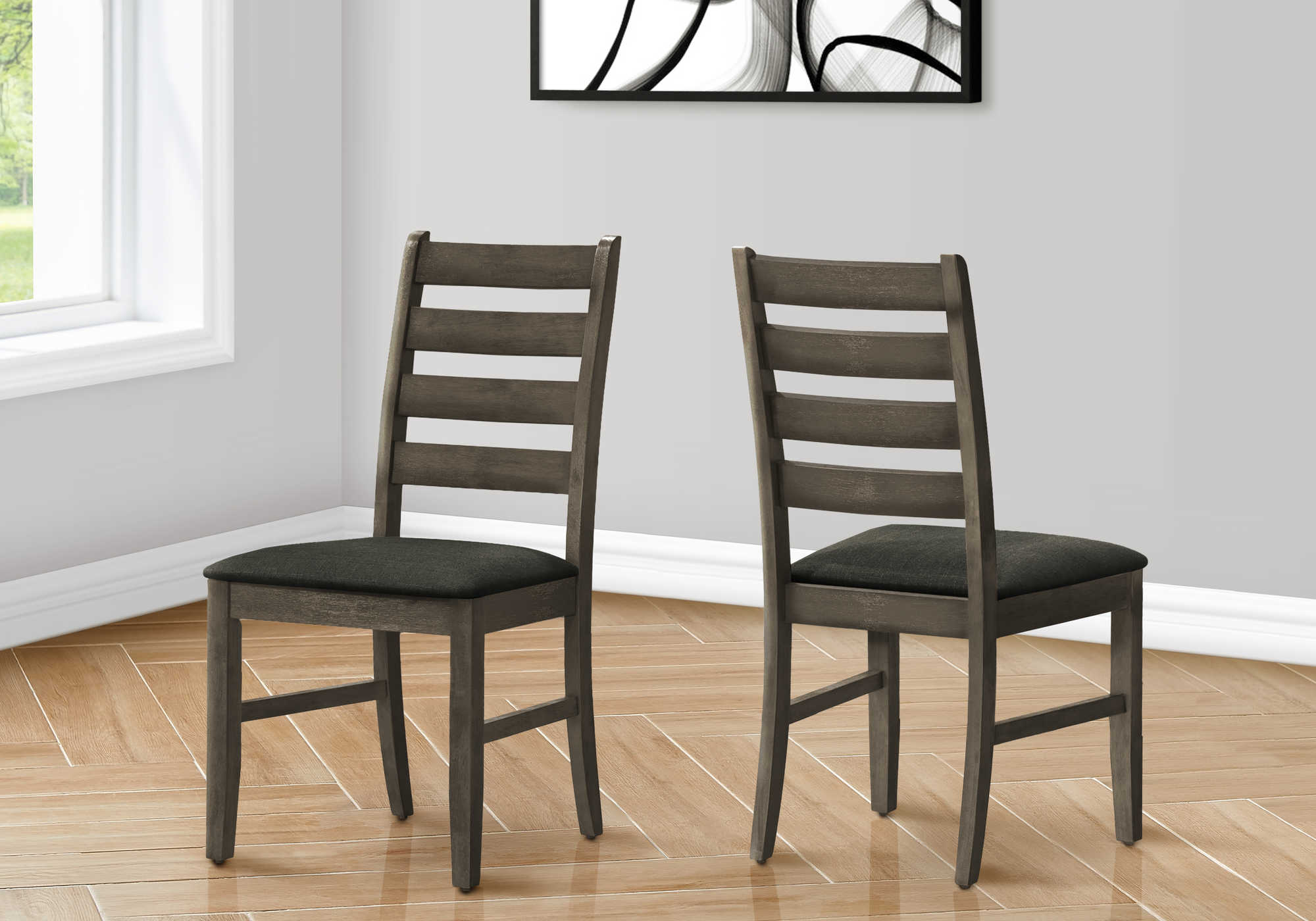 DINING CHAIR - 2PCS / 38"H UPHOLSTERED DARK GREY FABRIC # I 1347