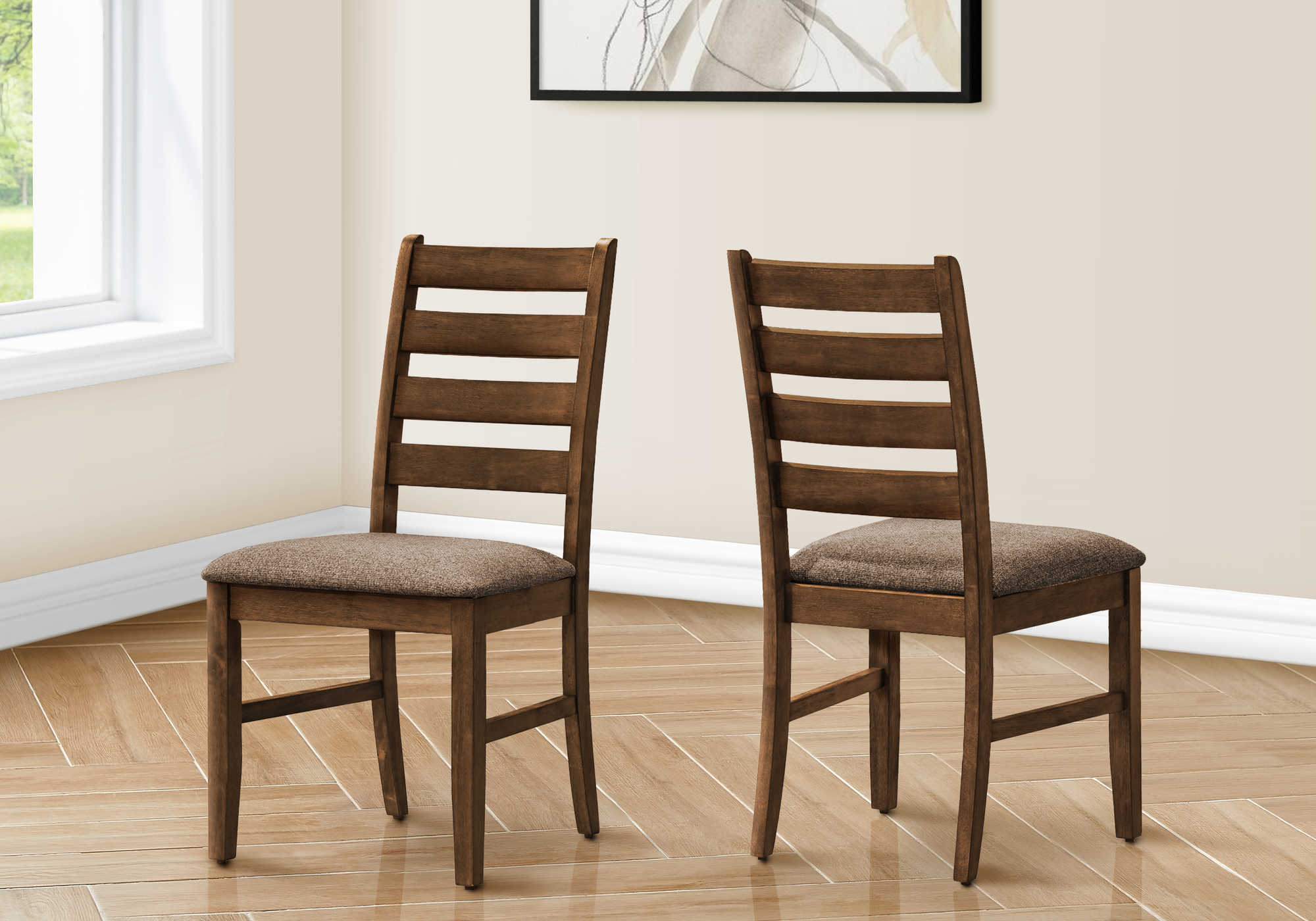 DINING CHAIR - 2PCS / 38"H UPHOLSTERED BROWN FABRIC # I 1355