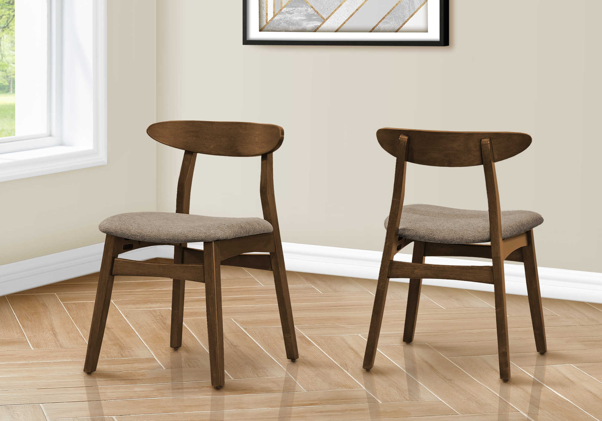 DINING CHAIR - 2PCS / 32"H BROWN WALNUT / BEIGE FABRIC # I 1365