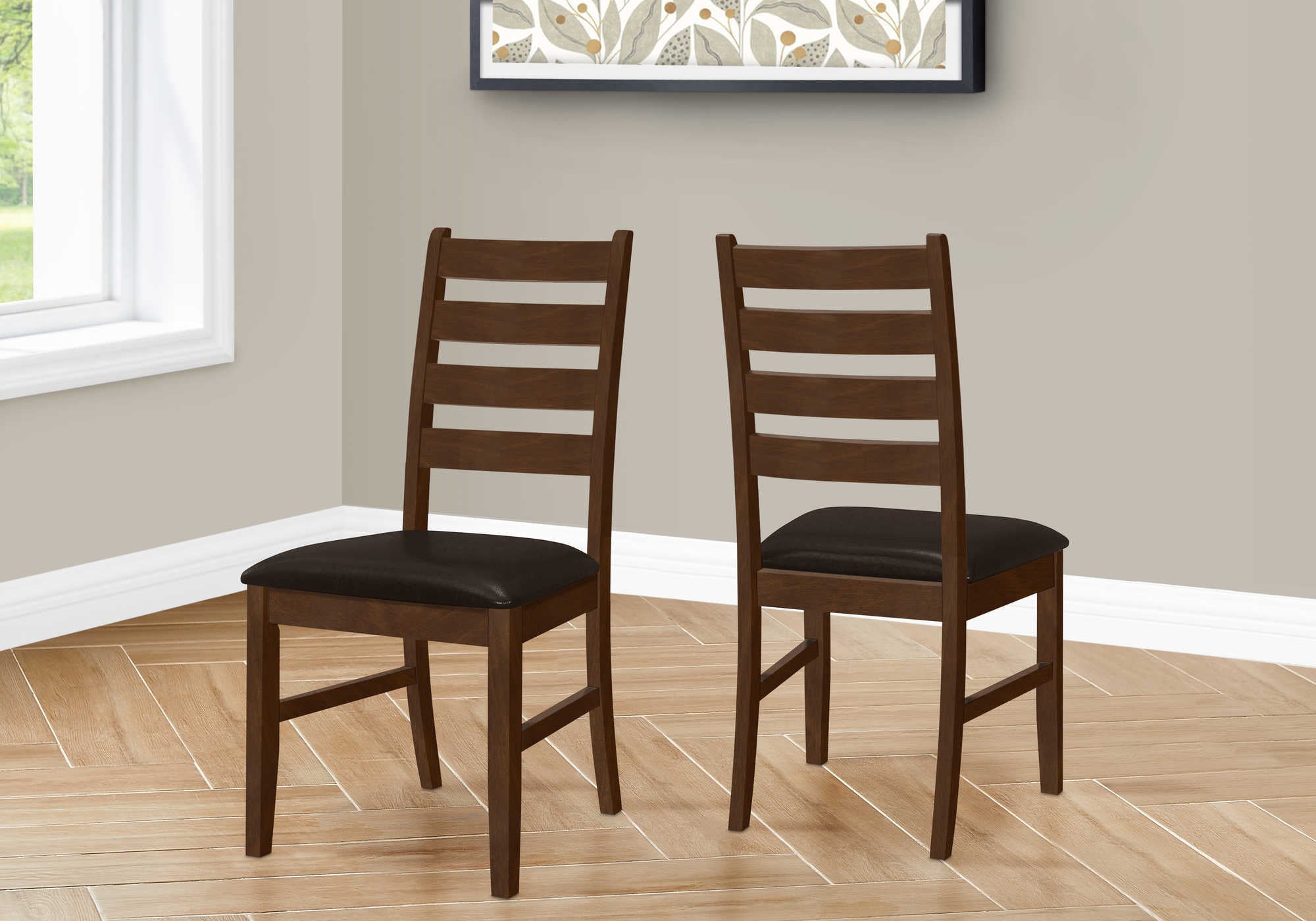 DINING CHAIR - 2PCS / 37"H BROWN / DARK BROWN PU SEAT # I 1372