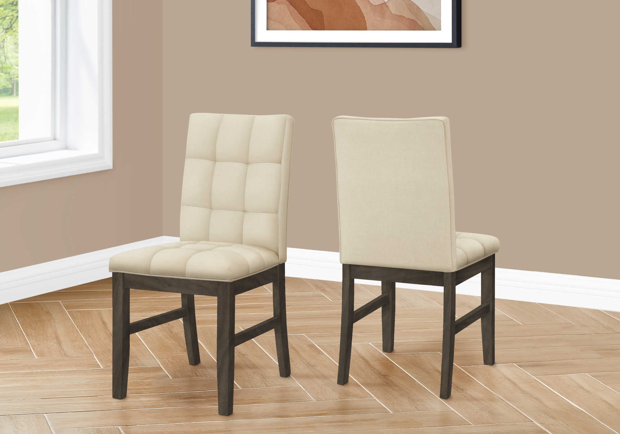 DINING CHAIR - 2PCS / 37"H GREY / CREAM FABRIC SEAT # I 1376
