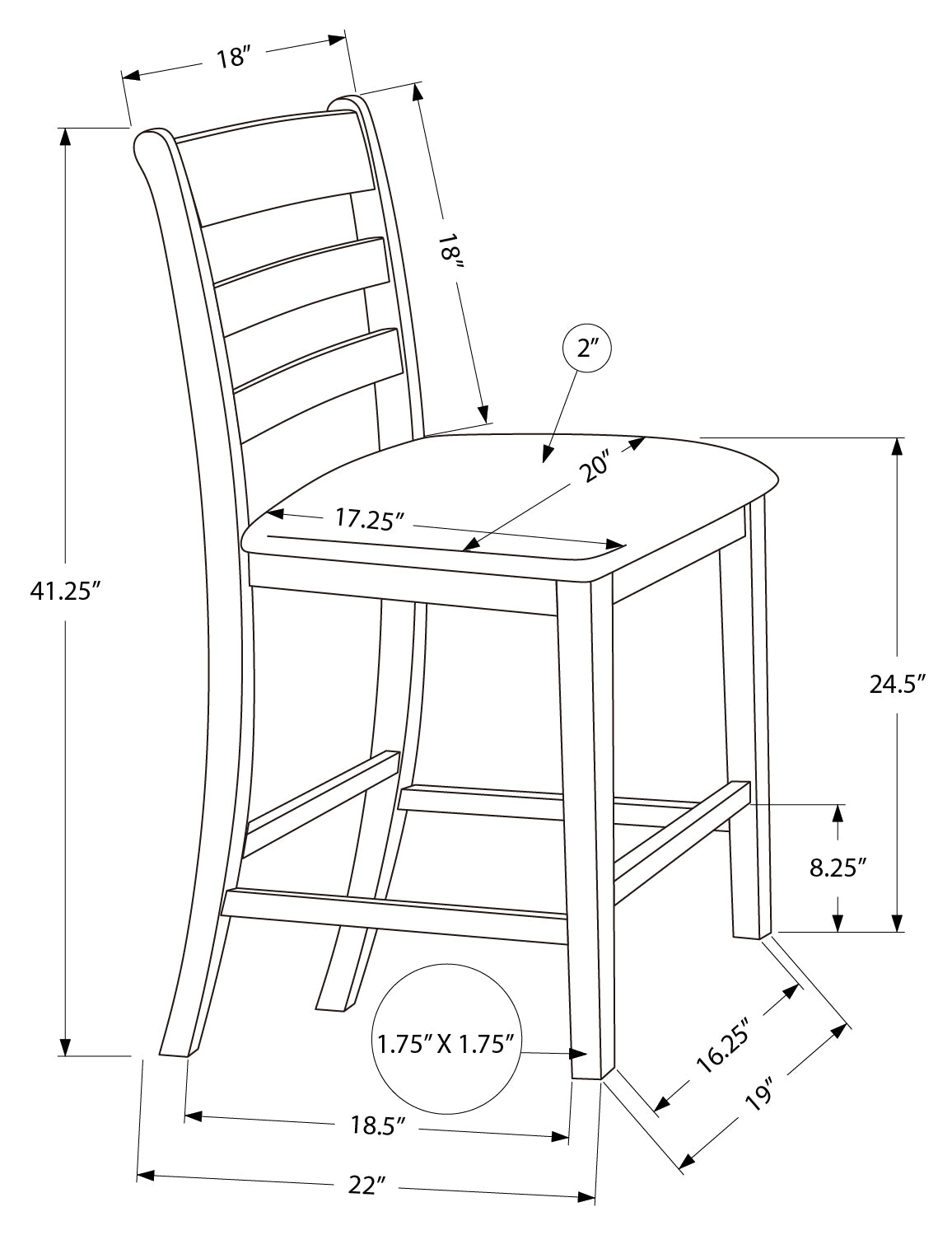DINING CHAIR - 2PCS / 42"H ANTIQUE GREY COUNTER HEIGHT # I 1382