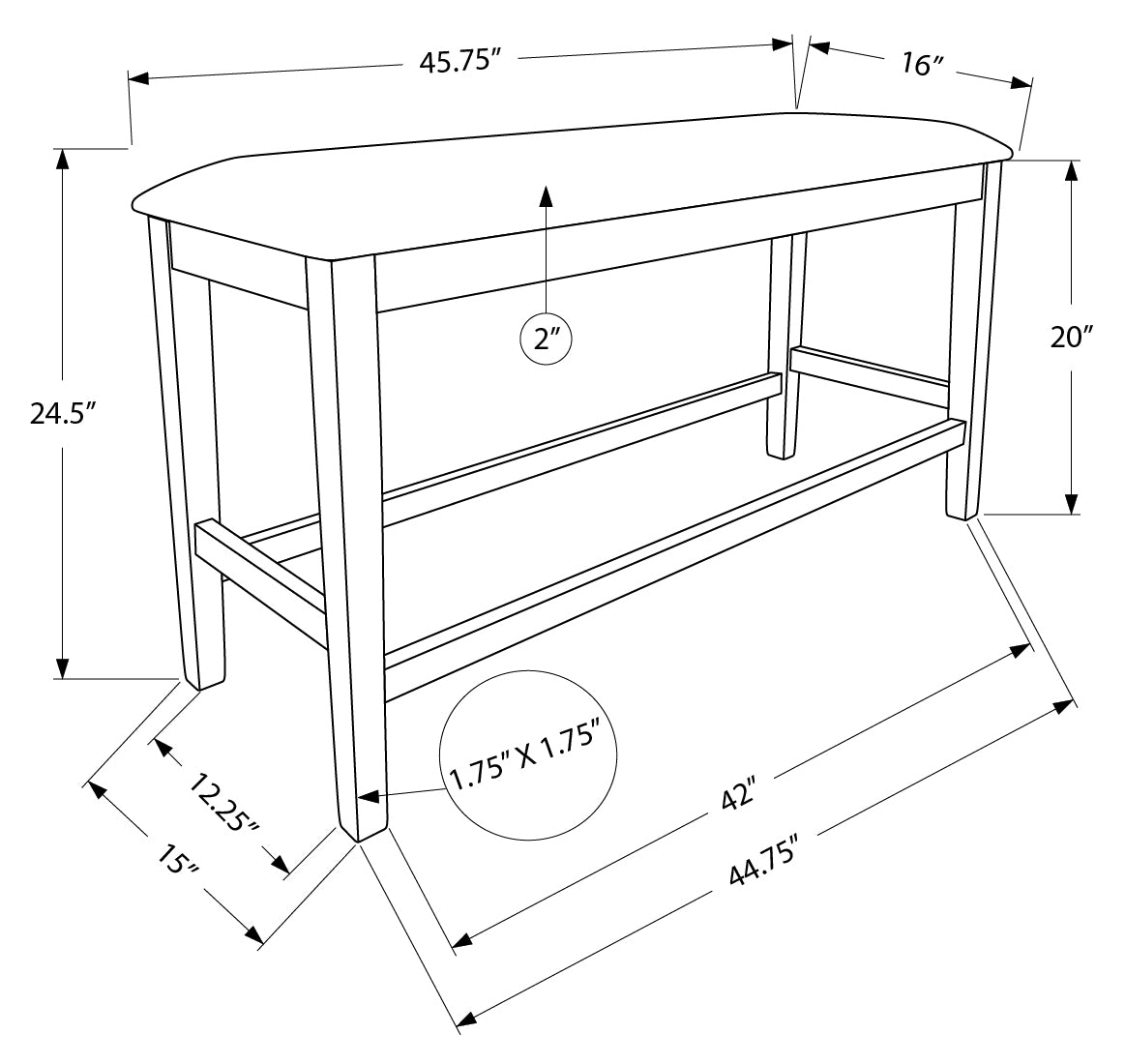 BENCH - 46"L / ANTIQUE GREY / BLACK FABRIC SEAT # I 1383