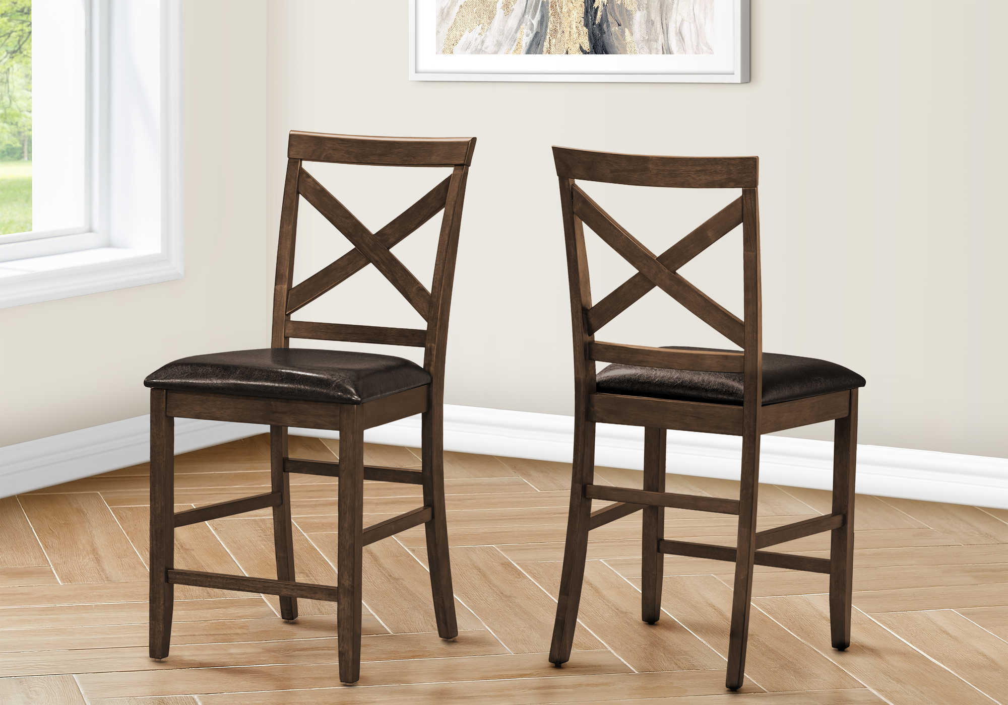 DINING CHAIR - 2PCS / 42"H DARK WALNUT COUNTER HEIGHT # I 1388