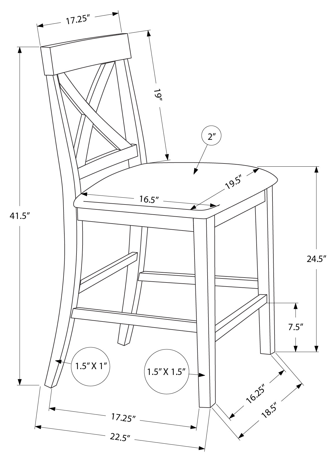 CHAISE DE SALLE À MANGER - 2PCS / 42"H NOYER FONCÉ HAUTEUR DE COMPTOIR # I 1388