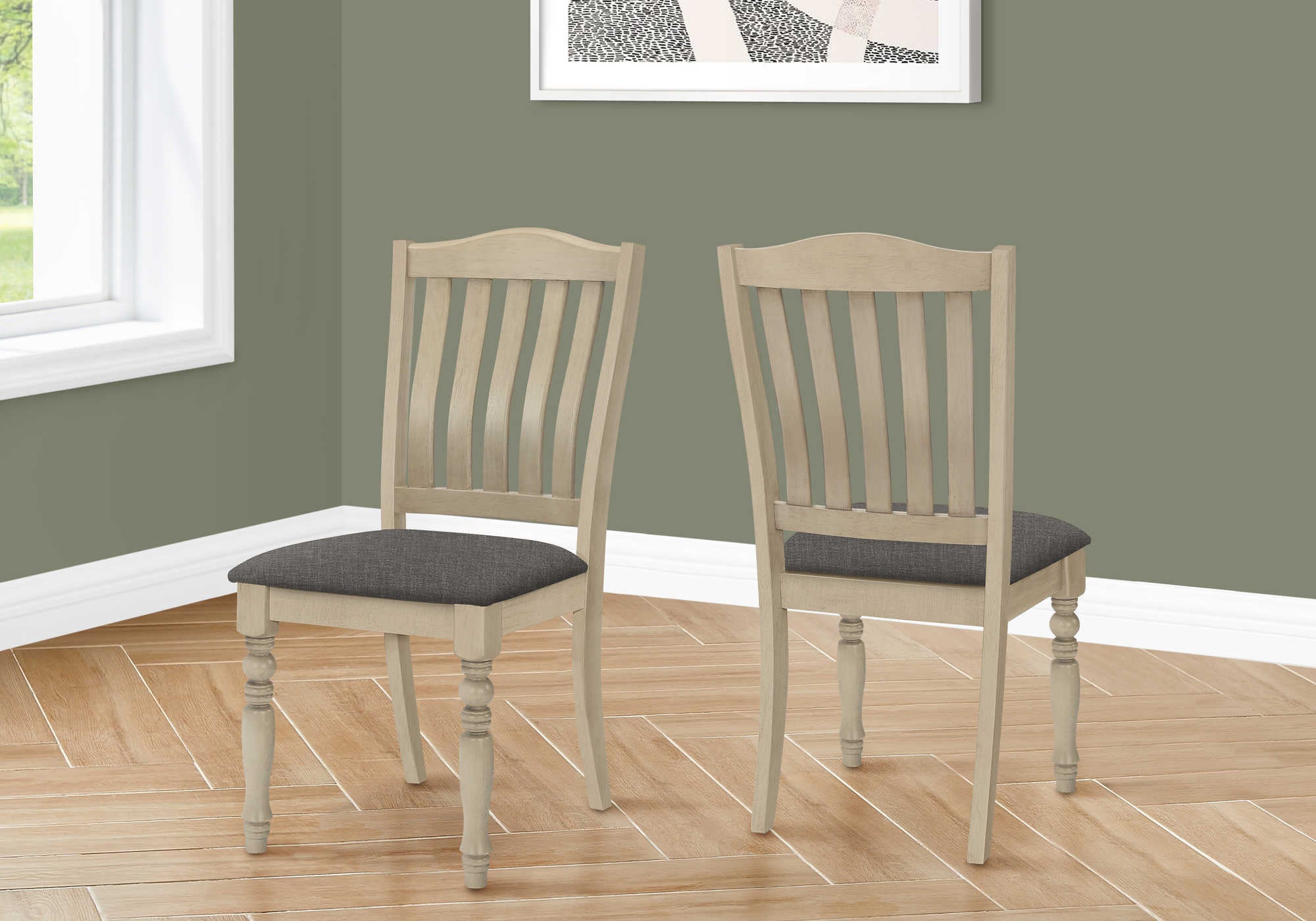 DINING CHAIR - 2PCS / 39"H ANTIQUE GREY / GREY FABRIC # I 1392