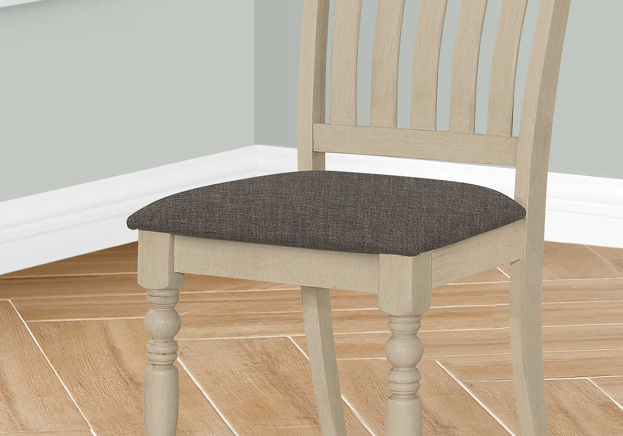 DINING CHAIR - 2PCS / 39"H ANTIQUE GREY / GREY FABRIC # I 1392