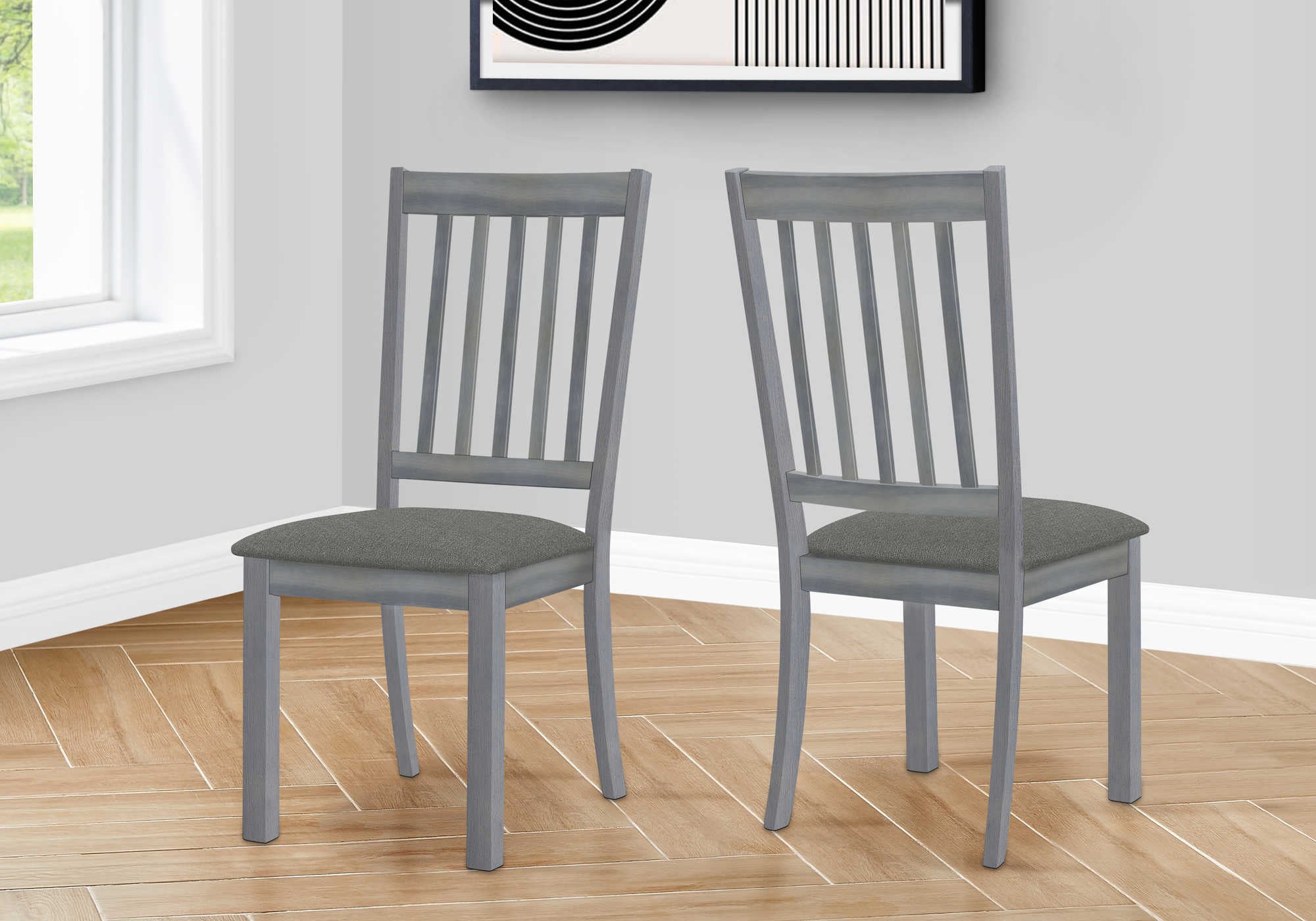 DINING CHAIR - 2PCS / 40"H WASHED GREY / DARK GREY FABRIC # I 1434