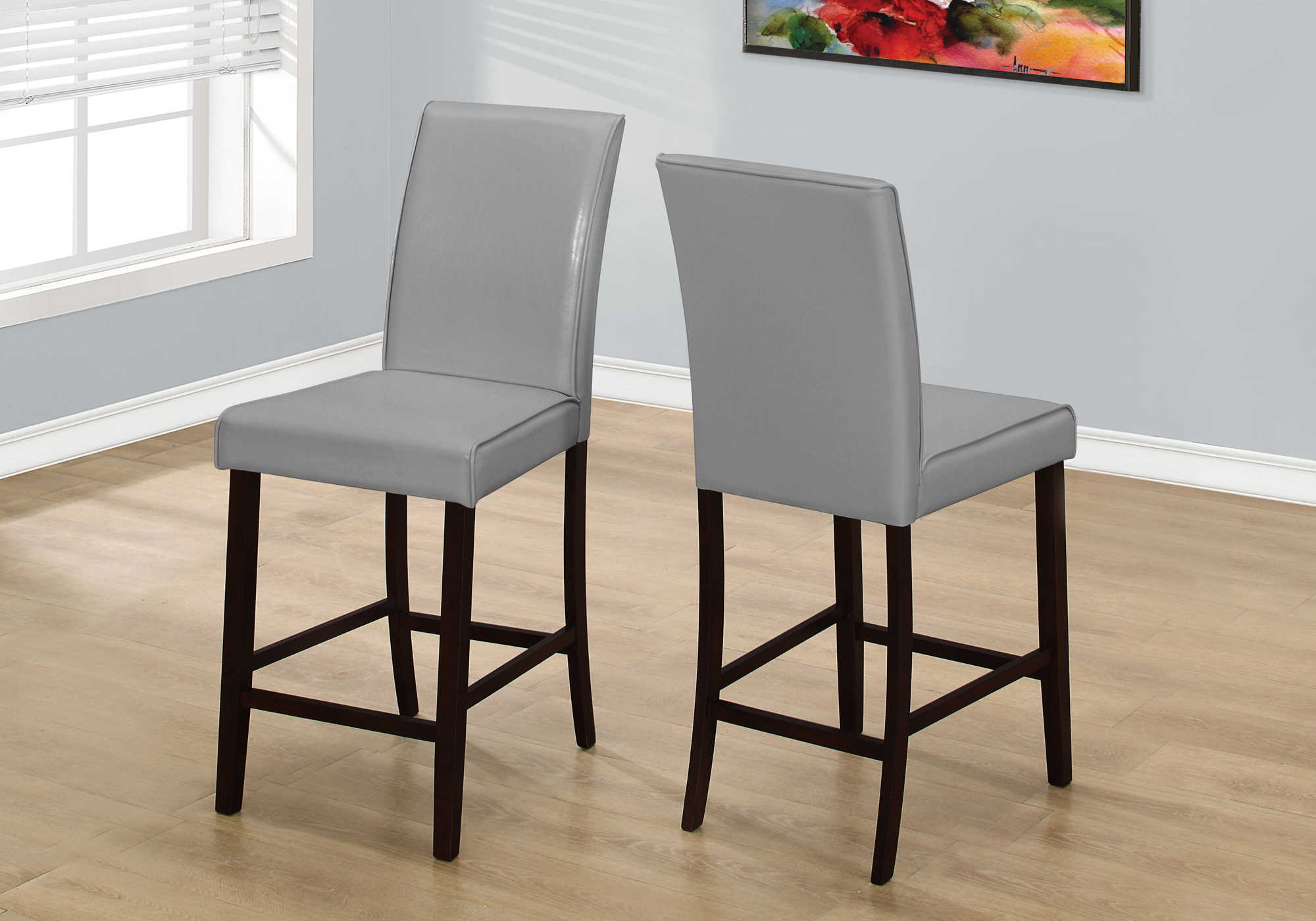 DINING CHAIR - 2PCS / GREY LEATHER-LOOK COUNTER HEIGHT # I 1902
