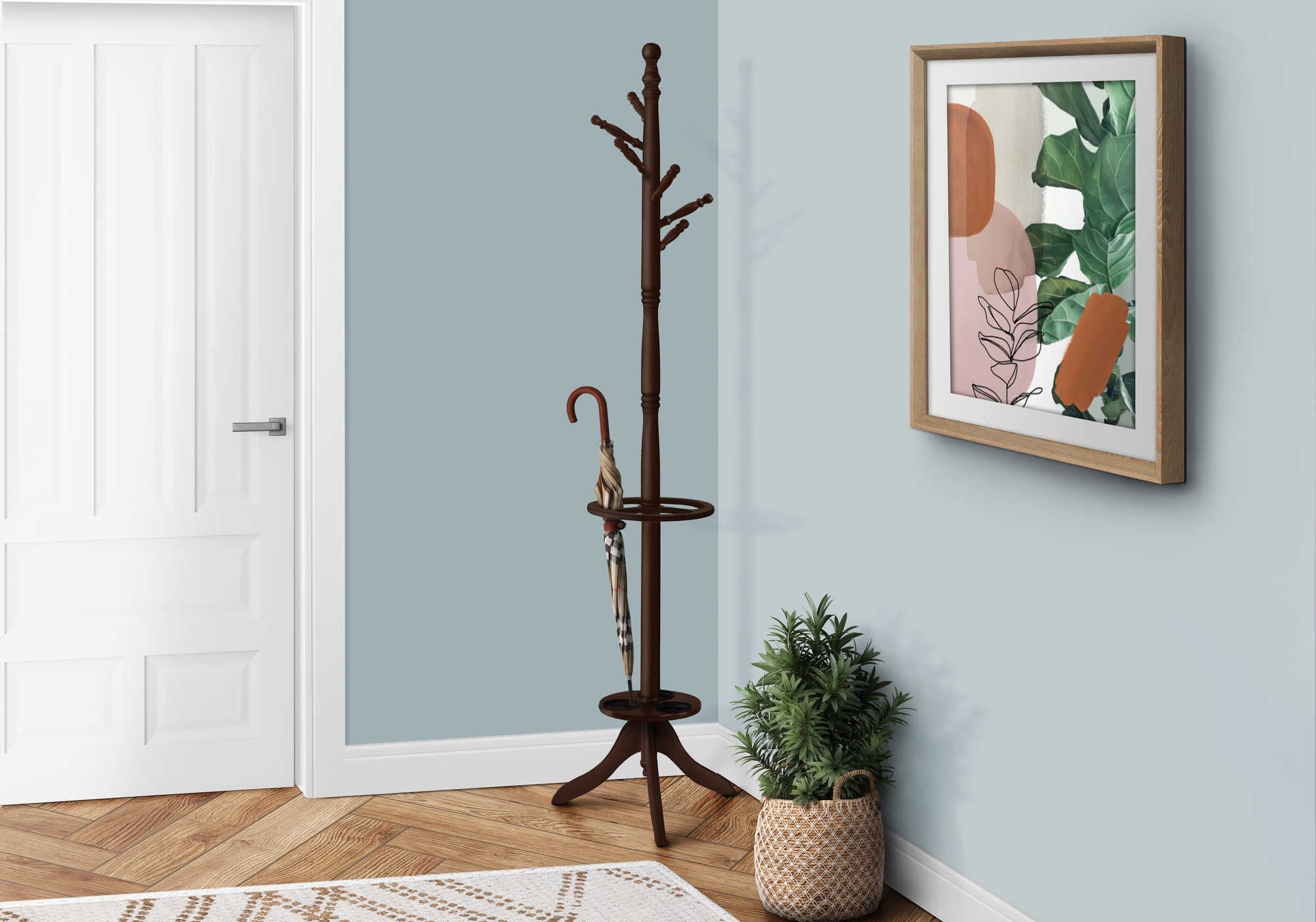 COAT RACK - 71"H / DARK CHERRY WITH AN UMBRELLA HOLDER # I 2005