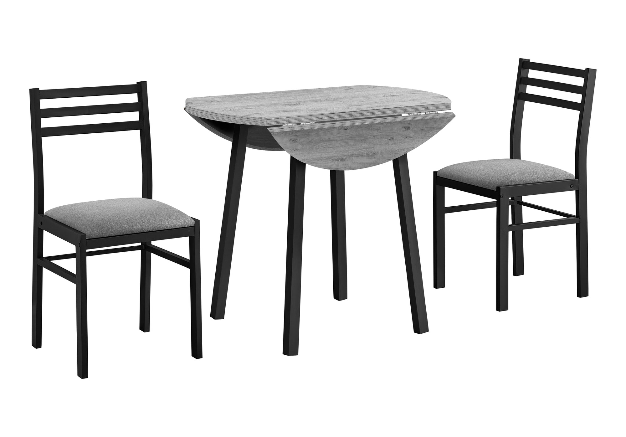 DINING SET - 3PCS SET / GREY TOP / BLACK METAL # I 1007
