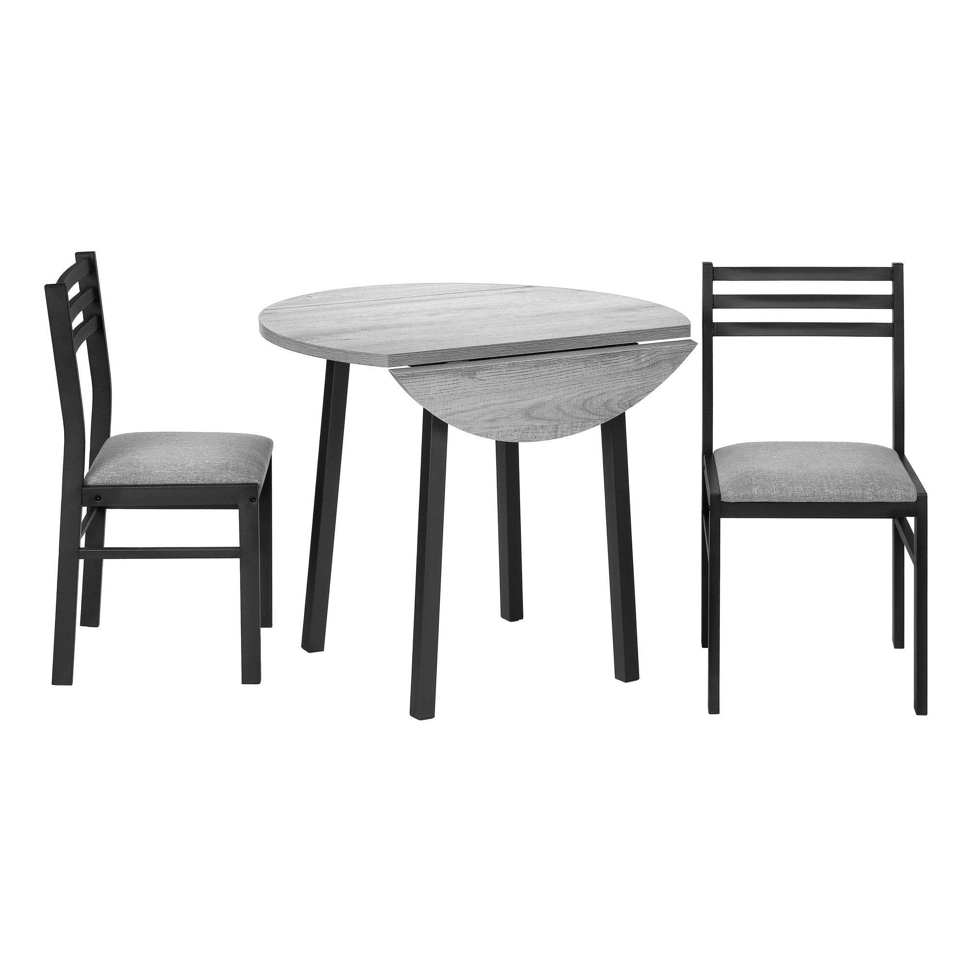 DINING SET - 3PCS SET / GREY TOP / BLACK METAL # I 1007