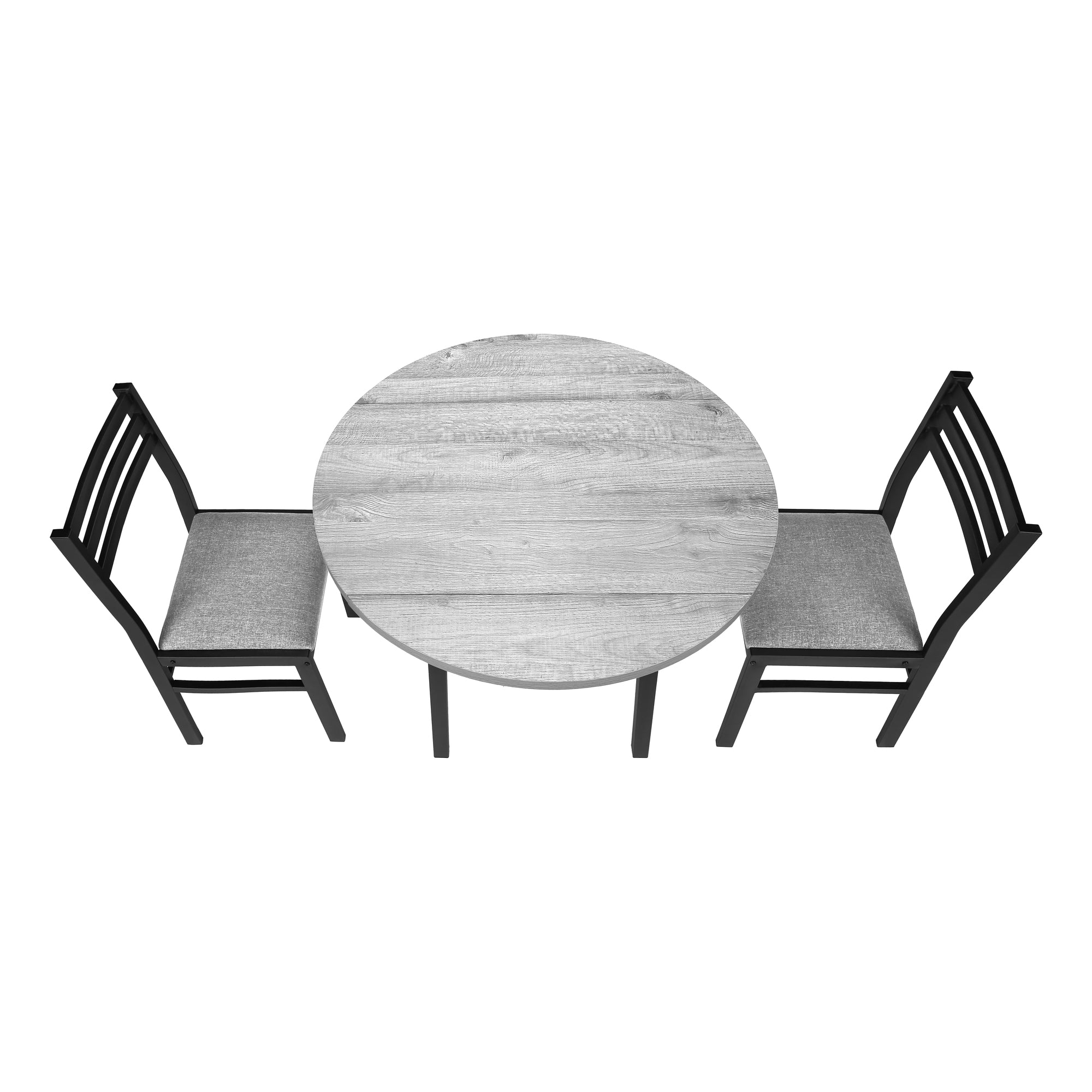 DINING SET - 3PCS SET / GREY TOP / BLACK METAL # I 1007