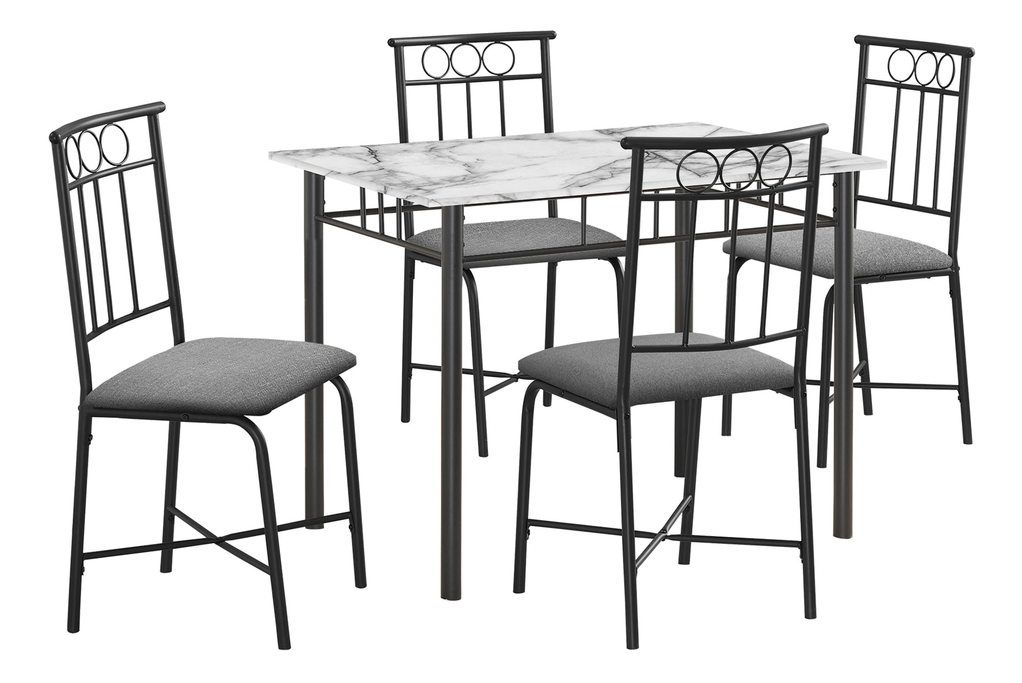 DINING SET - 5PCS SET / WHITE MARBLE TOP / BLACK METAL # I 1014