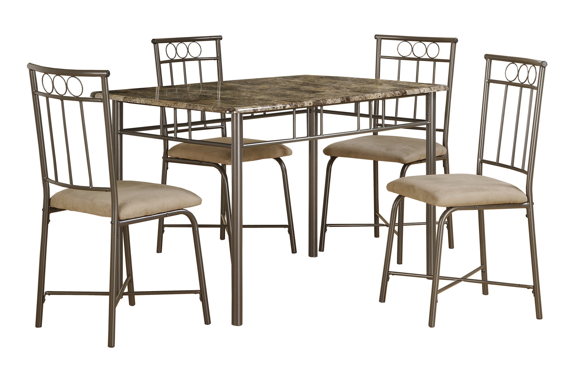 DINING SET - 5PCS SET / ESPRESSO MARBLE / BRONZE METAL # I 1029