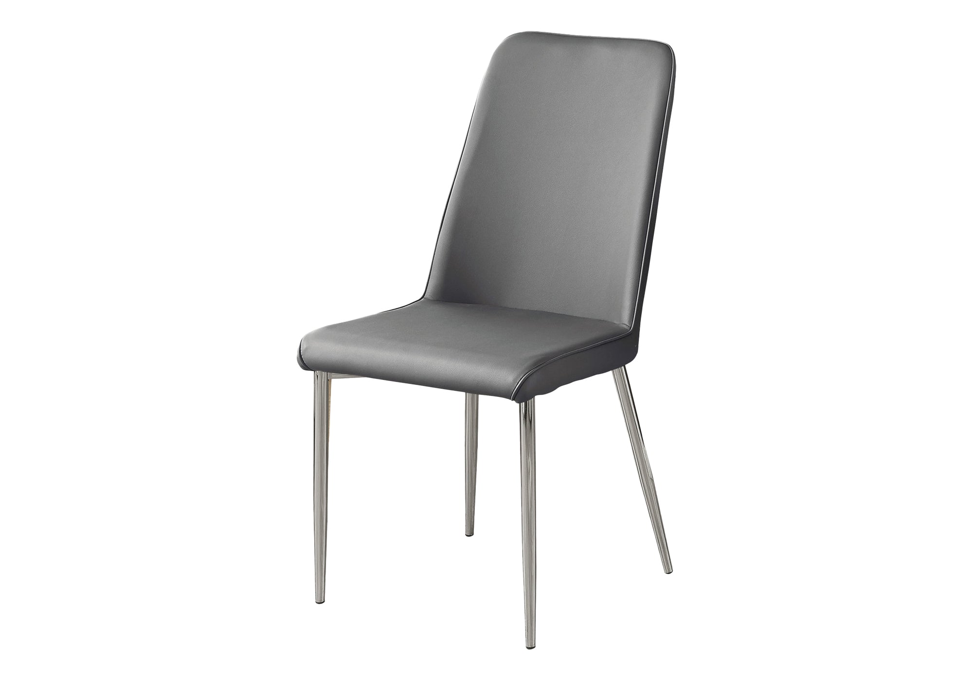 DINING CHAIR - 2PCS / 37"H / GREY LEATHER-LOOK / CHROME # I 1035