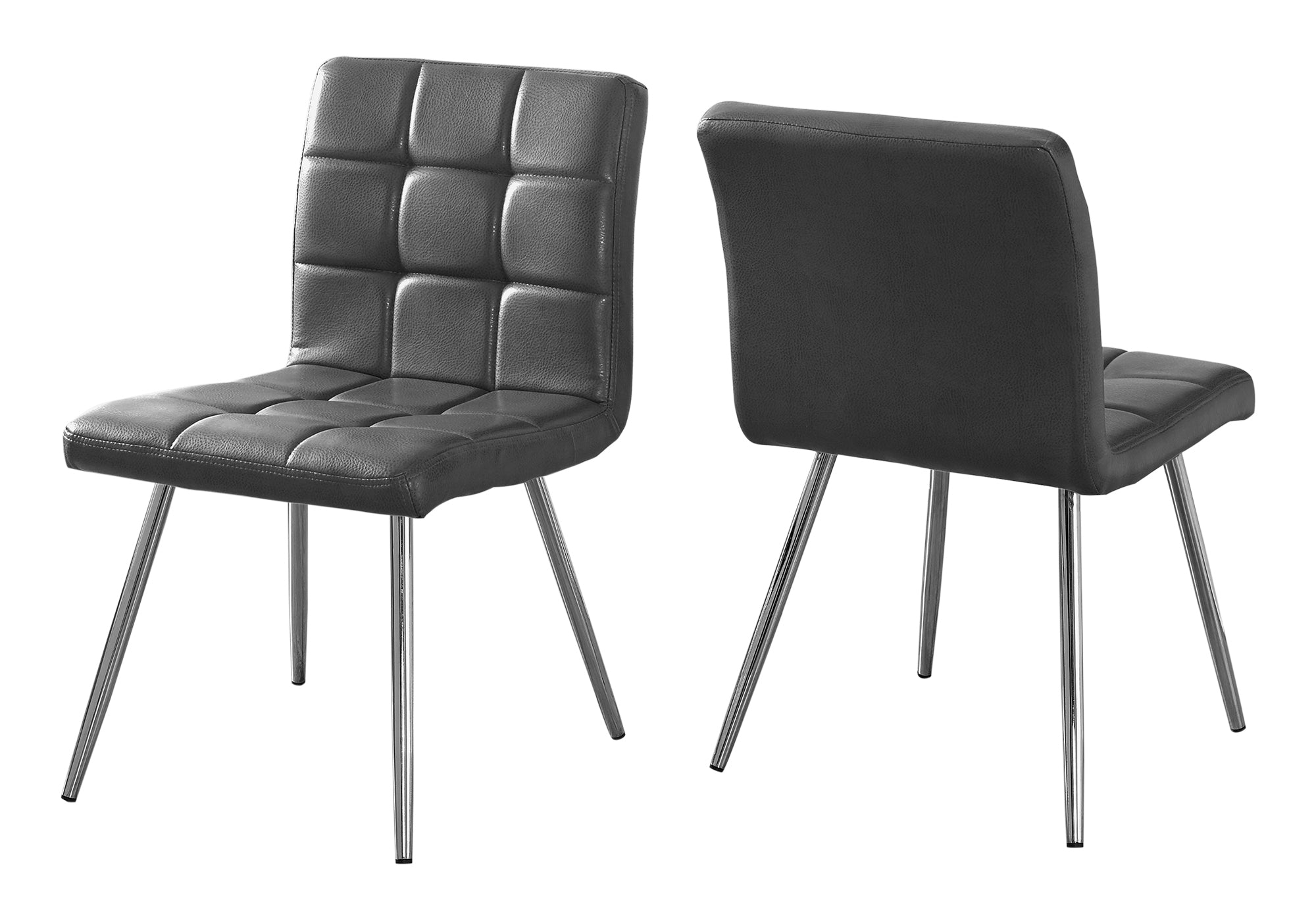 DINING CHAIR - 2PCS / 32"H / GREY LEATHER-LOOK / CHROME # I 1072