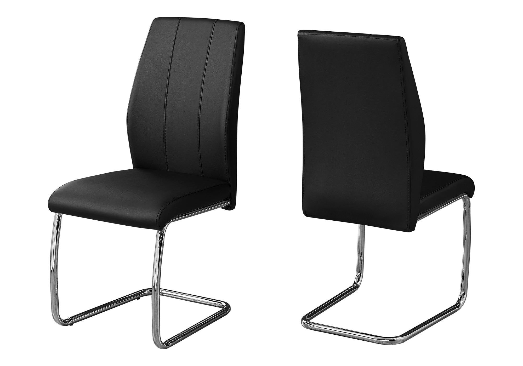 DINING CHAIR - 2PCS / 39"H / BLACK LEATHER-LOOK / CHROME # I 1076