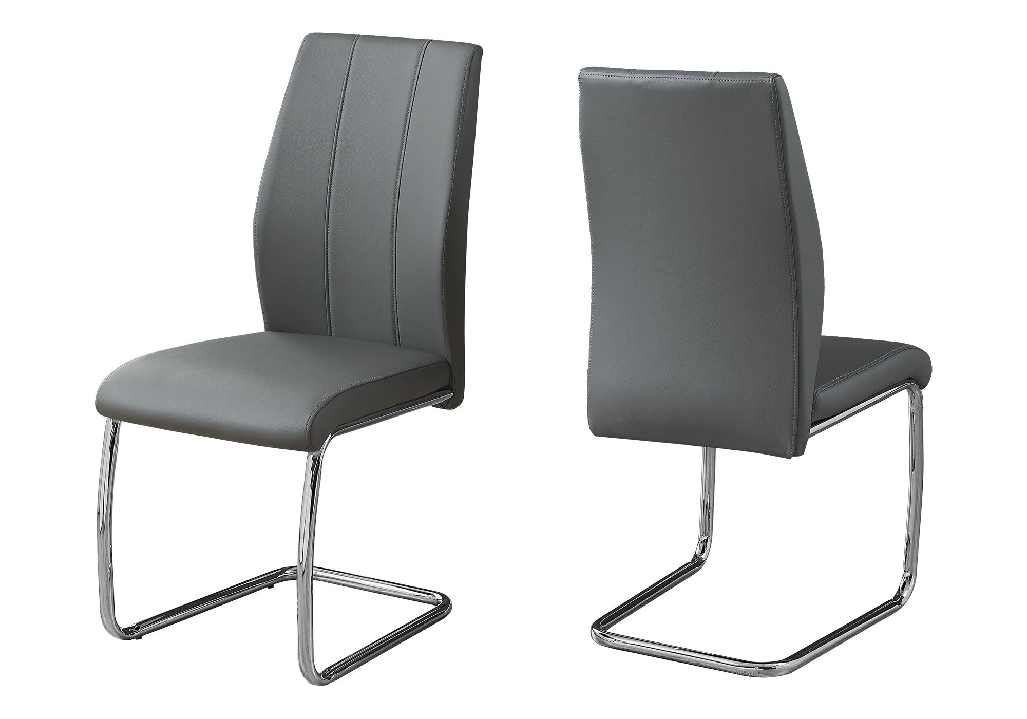 DINING CHAIR - 2PCS / 39"H / GREY LEATHER-LOOK / CHROME # I 1077